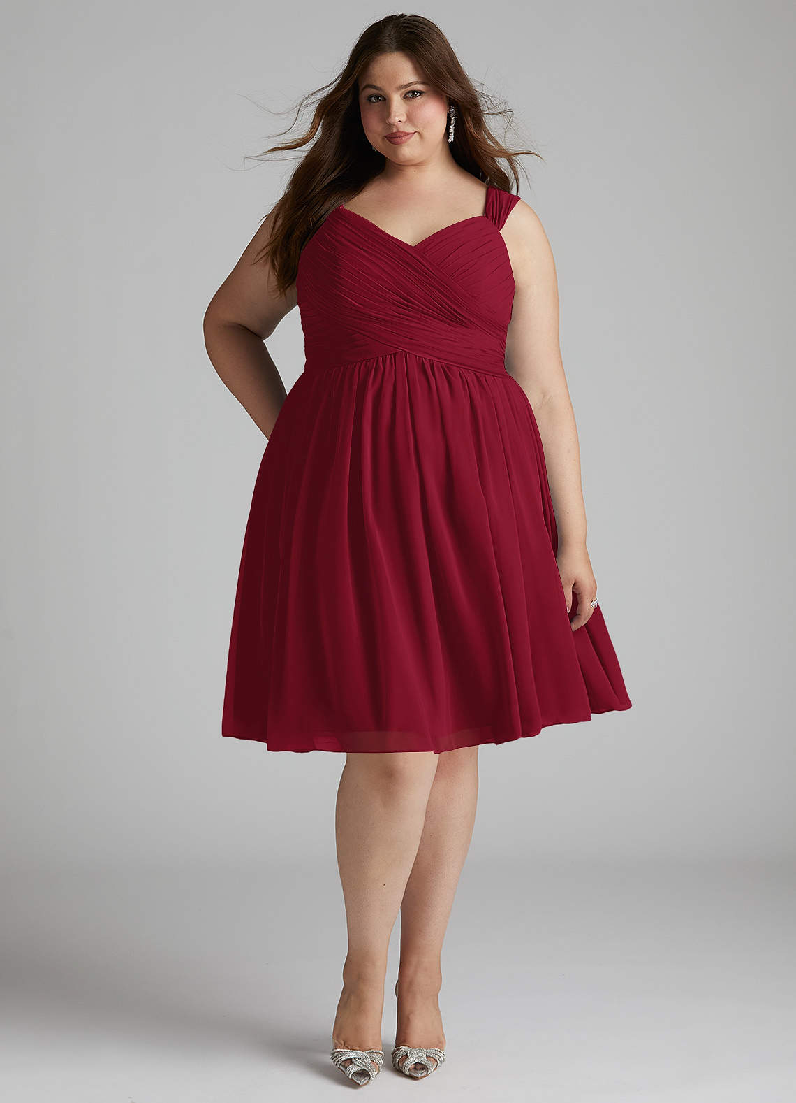 Azazie Angie Bridesmaid Dresses Burgundy A-Line Corset Chiffon Dress image1
