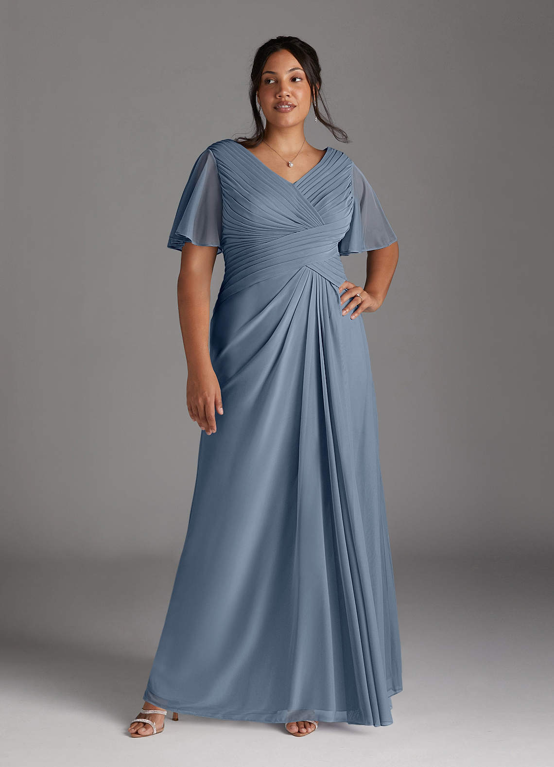 Azazie Emmeline Mother of the Bride Dresses Twilight A-Line V-Neck Pleated Mesh Dress image8
