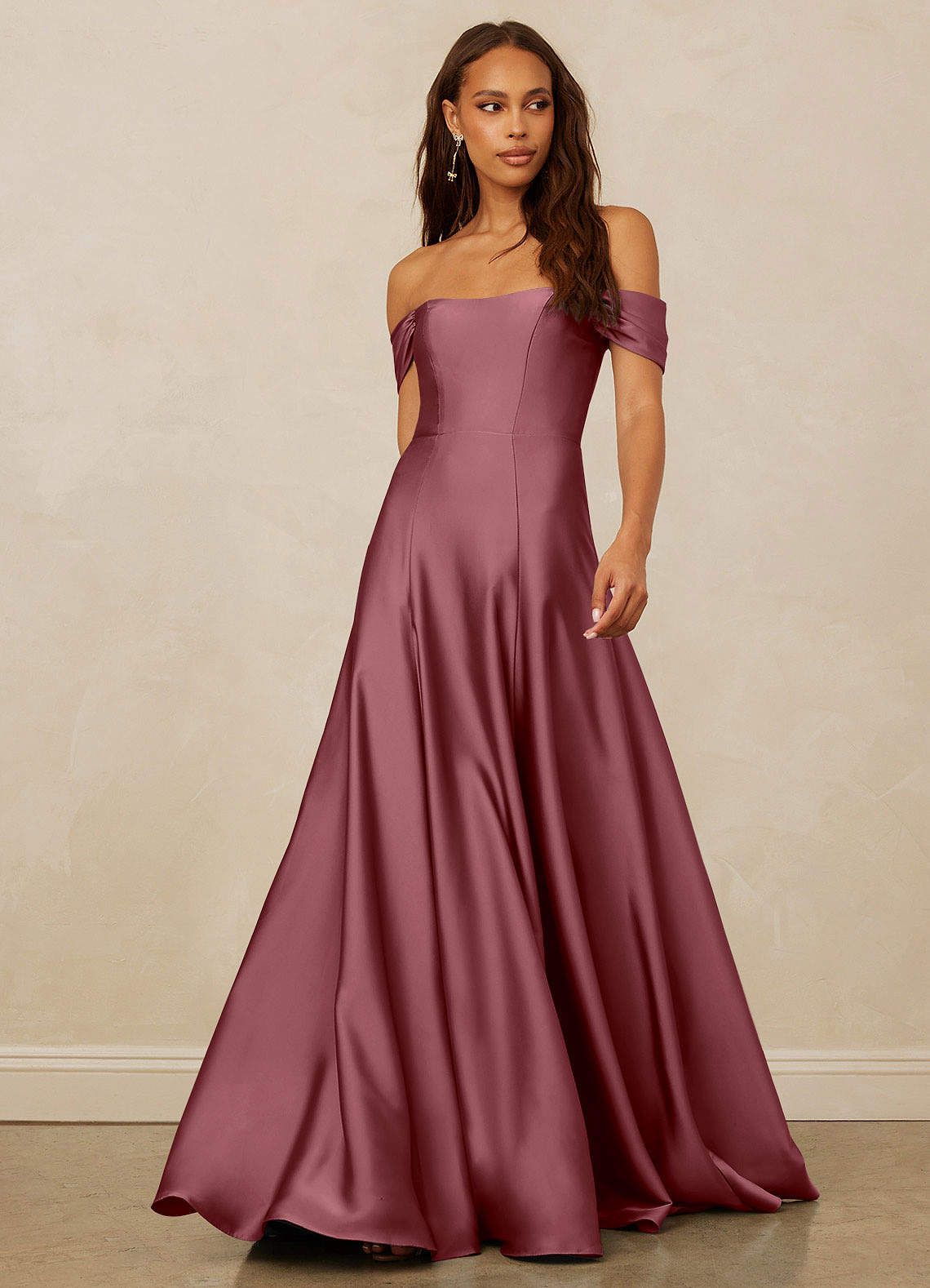 Christian Siriano Bridal for Azazie 1002 Bridesmaid Dresses Desert Rose A-Line Off the Shoulder Stretch Satin Convertible Dress image1