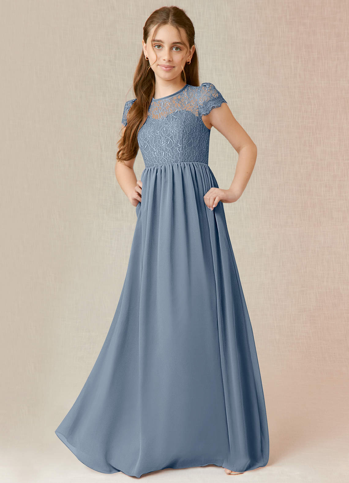 Azazie Delevingne Junior Abito A-Line in Chiffon Pizzo Crepuscolo image1