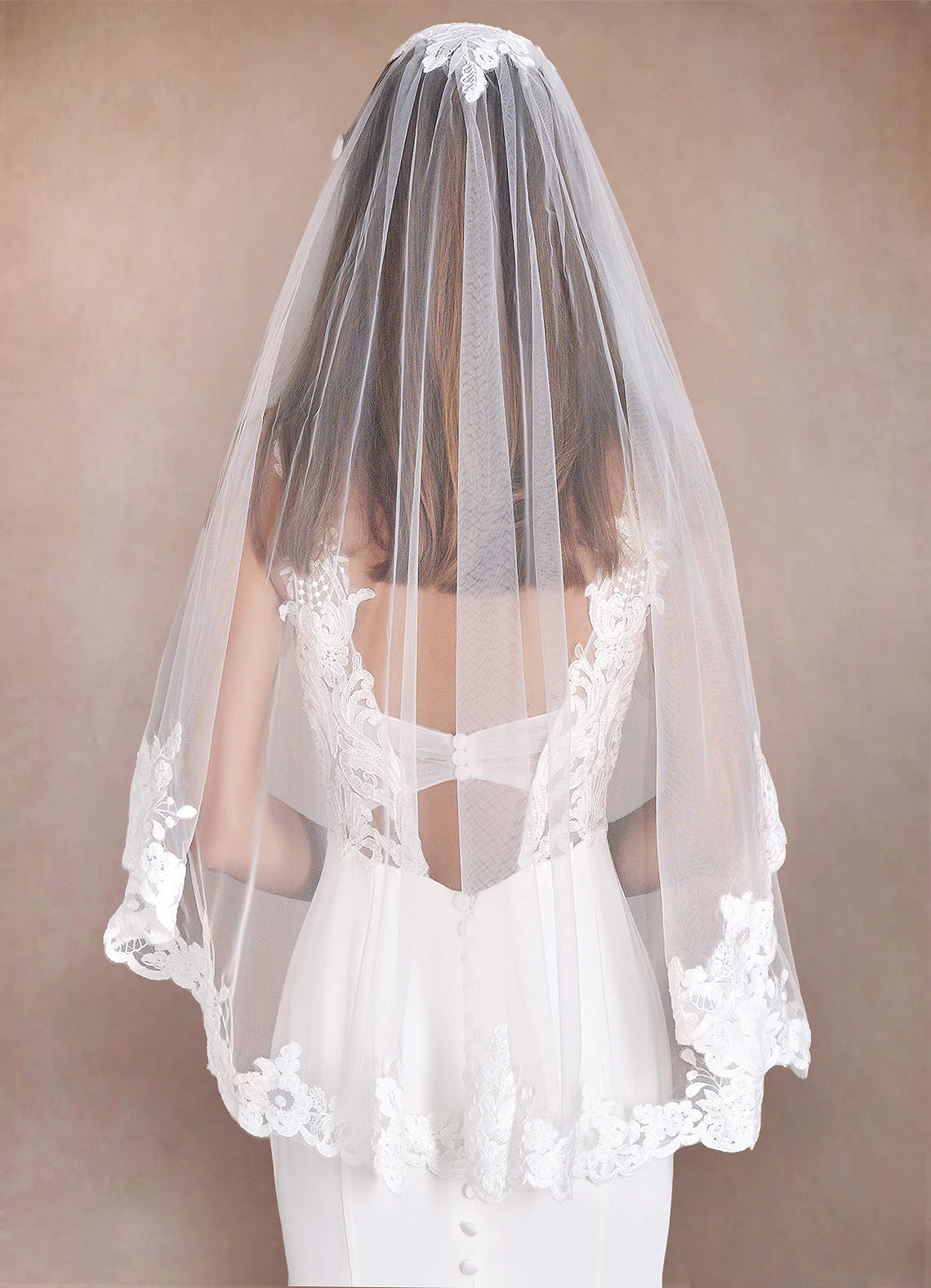 Two-layer Wedding Veil With Sequin Lace Appliques Two-layer Wedding Veil With Sequin Lace Appliques