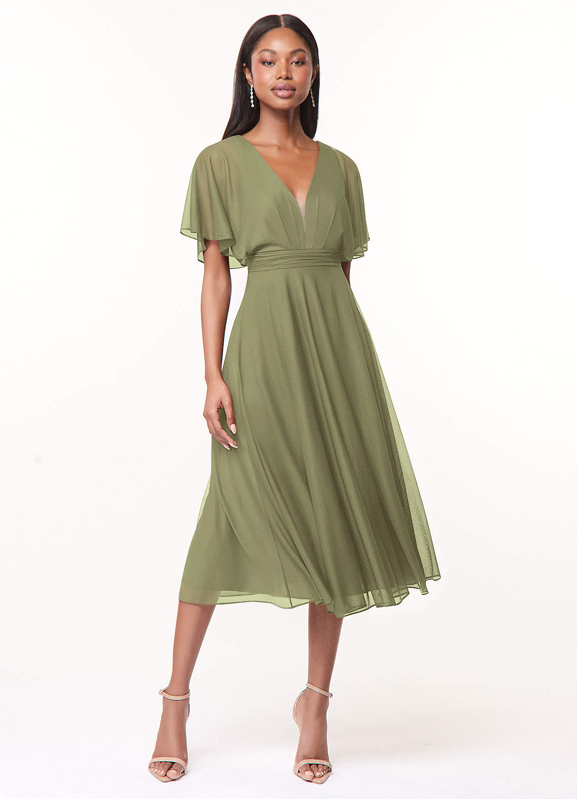 Azazie Tinsley Bridesmaid Dresses Pistachio A-Line Pleated Mesh Dress image1