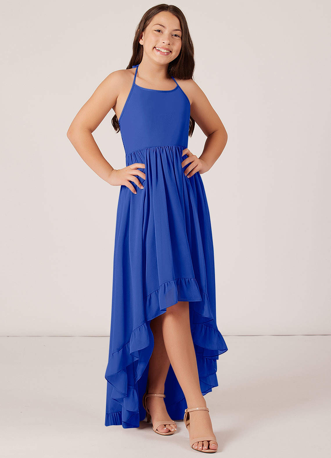Azazie Sarafina Junior A-Linie Spitze Chiffon Kleid Königsblau image1