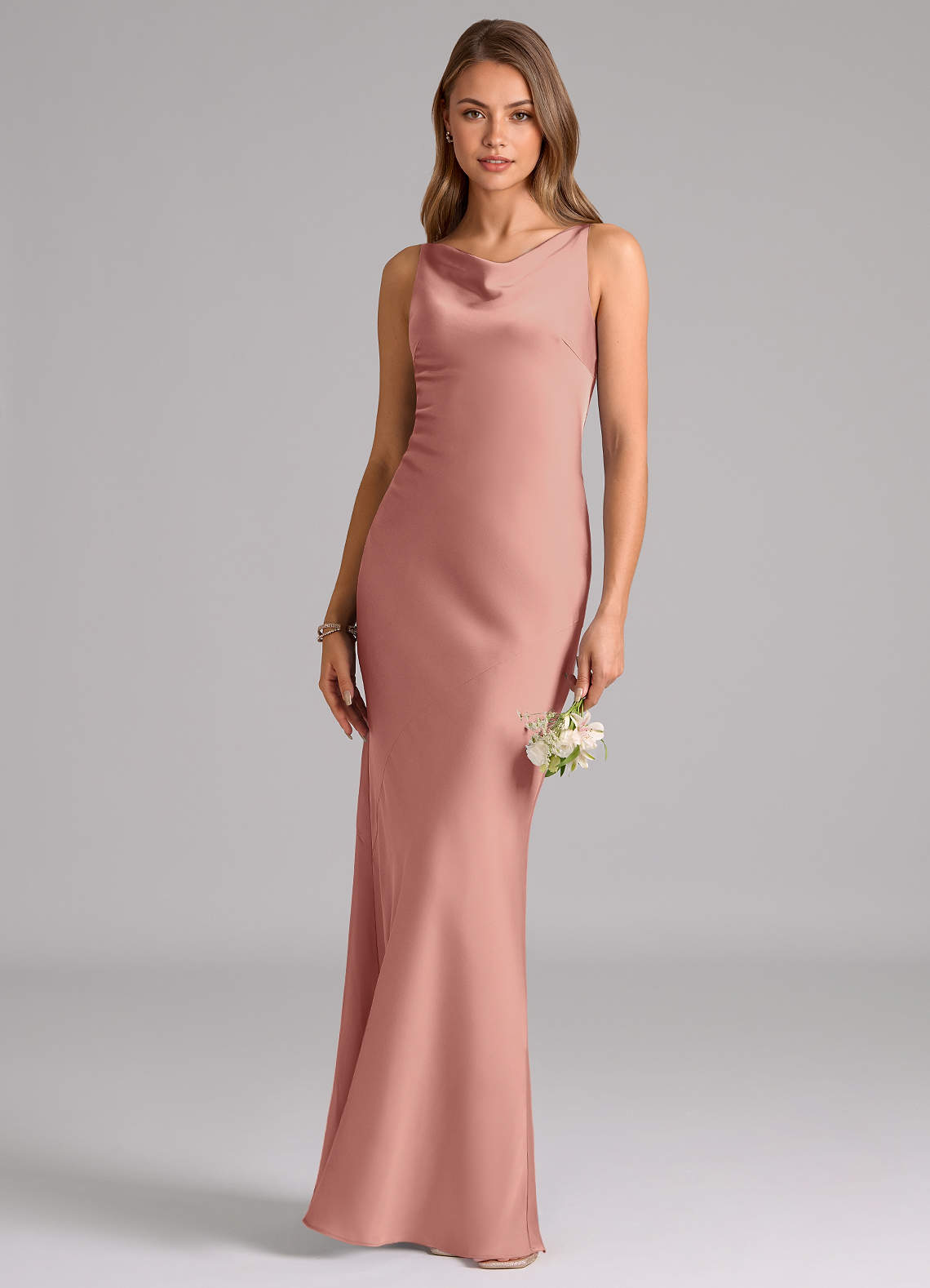 Azazie Allettie Bridesmaid Dresses Rosette Mermaid Stretch Satin Dress image1