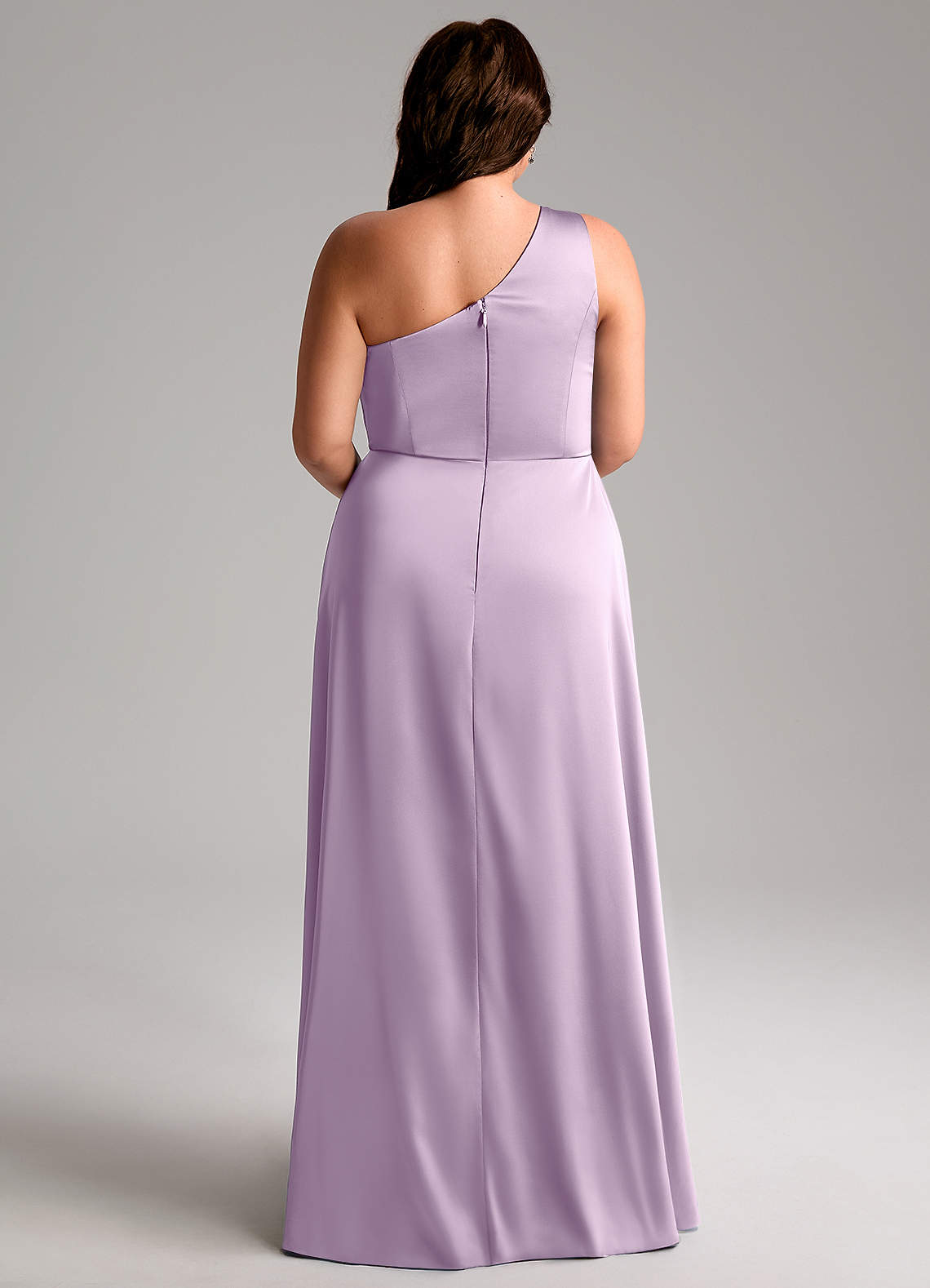 Azazie Brooke Bridesmaid Dresses Frosted Lilac A-Line One Shoulder Stretch Satin Dress image8