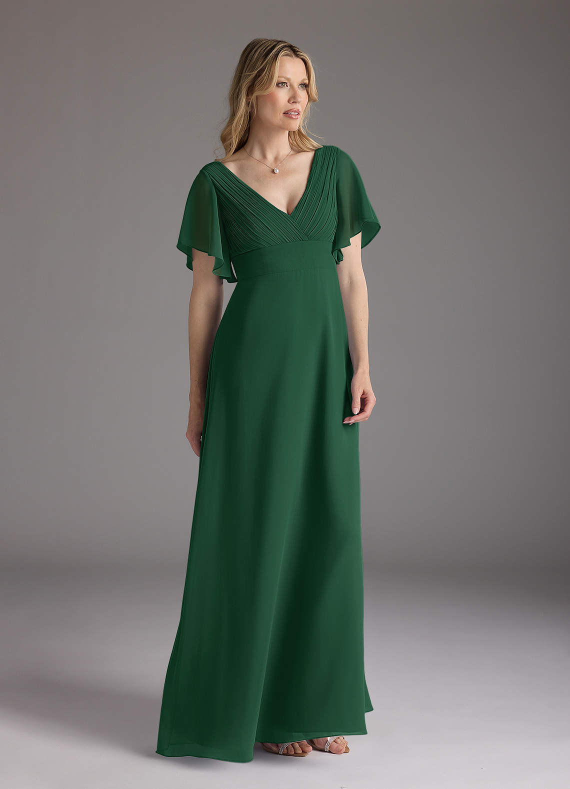 Azazie Alessa Mother of the Bride Dresses Dark Green A-Line V-Neck Pleated Chiffon Dress image1
