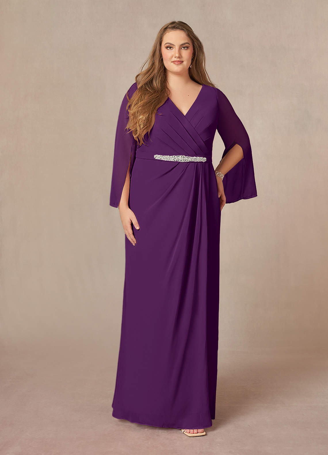 Azazie Belinda Mother of the Bride Dresses Grape A-Line V-Neck Pleated Chiffon Dress image1