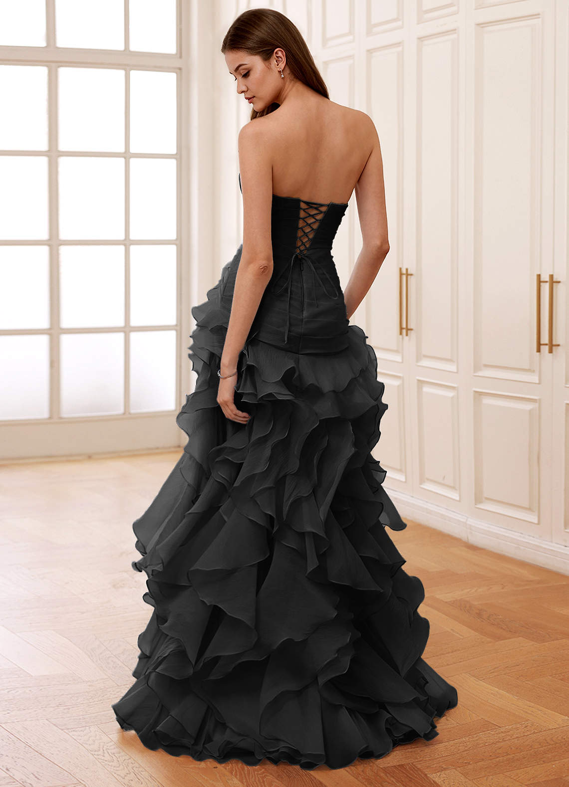 green emerald velvet dress Long Chiffon Sweetheart Neckline Corset Formal Prom Dress – The Dress Outlet main image 1