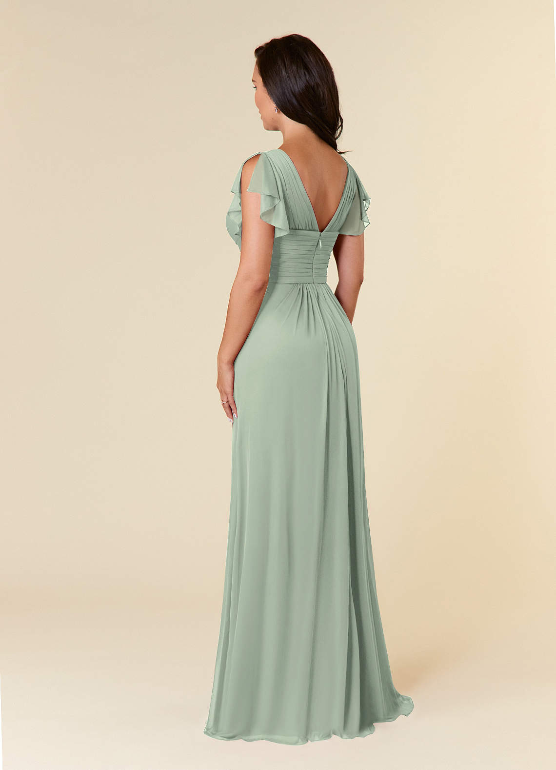 Azazie Reneya Mother of the Bride Dresses Dusty Sage A-Line Pleated Mesh Dress image2