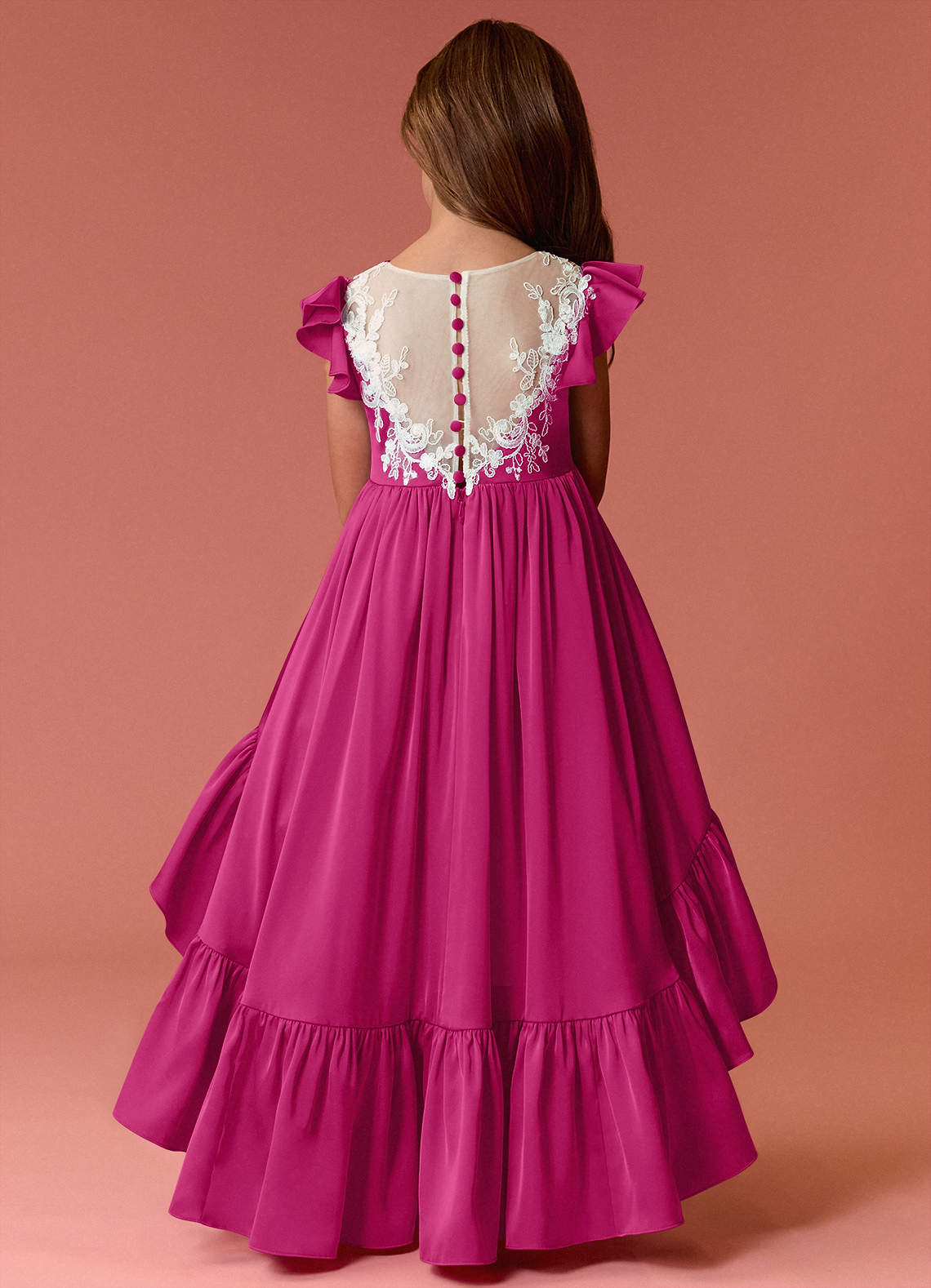 Barbie ♥ Azazie Flower Girl Dresses High Low Lace and Stretch Satin A-line Dress image5