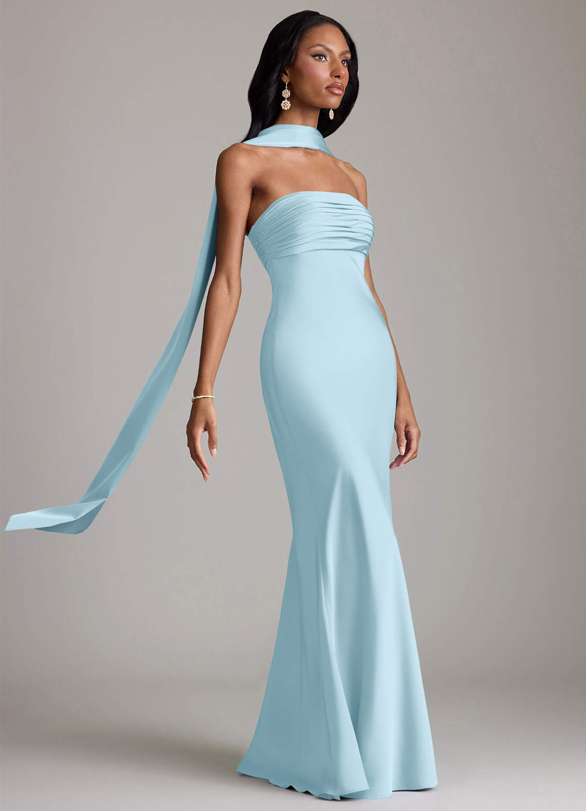 Azazie Saylor Brudtärnklänningar Klä av Sjöjungfru i Stretch Satin Axelbandslös Himmelsblå image9