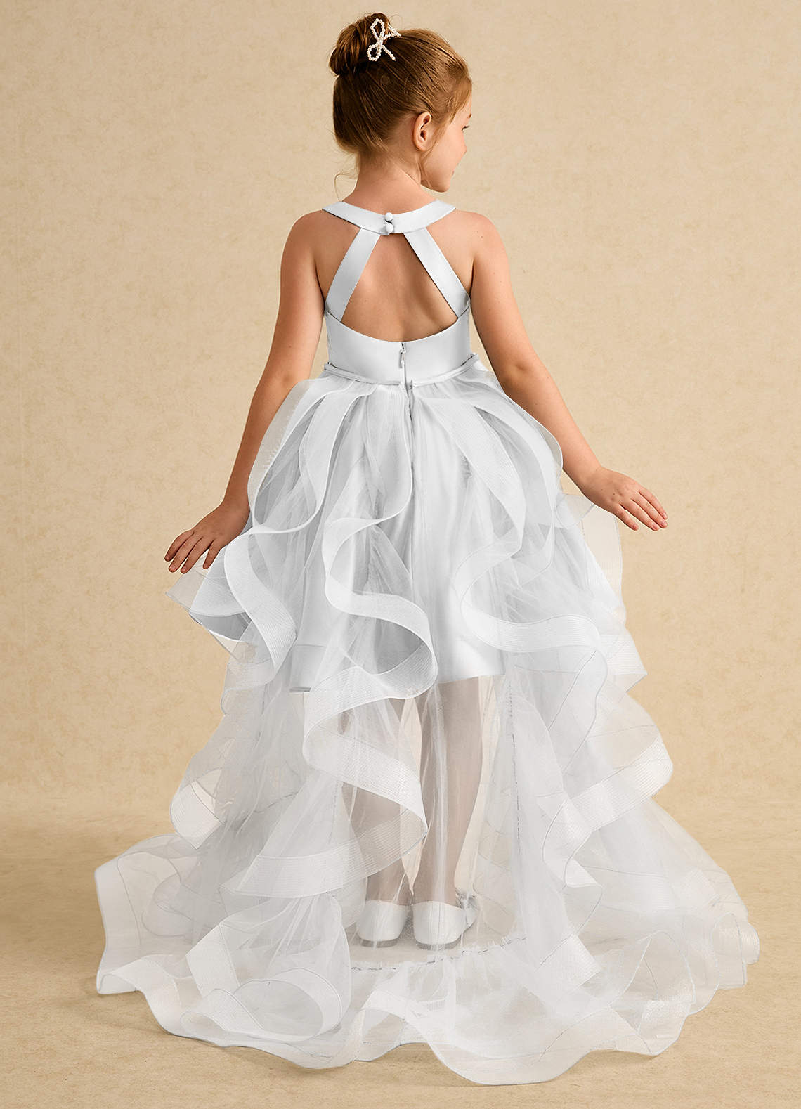 Azazie Julietta Flower Girl Dresses Diamond White Ball-Gown Convertible Tulle Dress image1