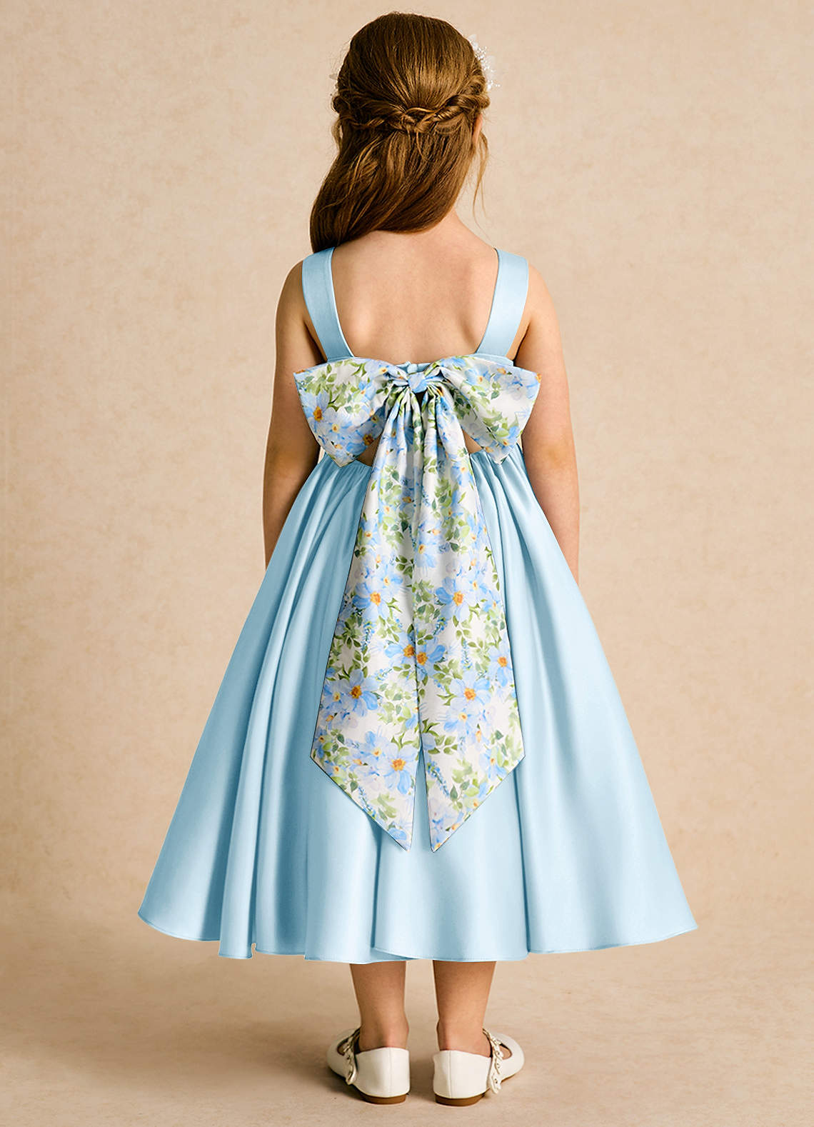 Azazie Doodlebug Flower Girl Dresses Sky Blue A-Line Bow Matte Satin Dress image1