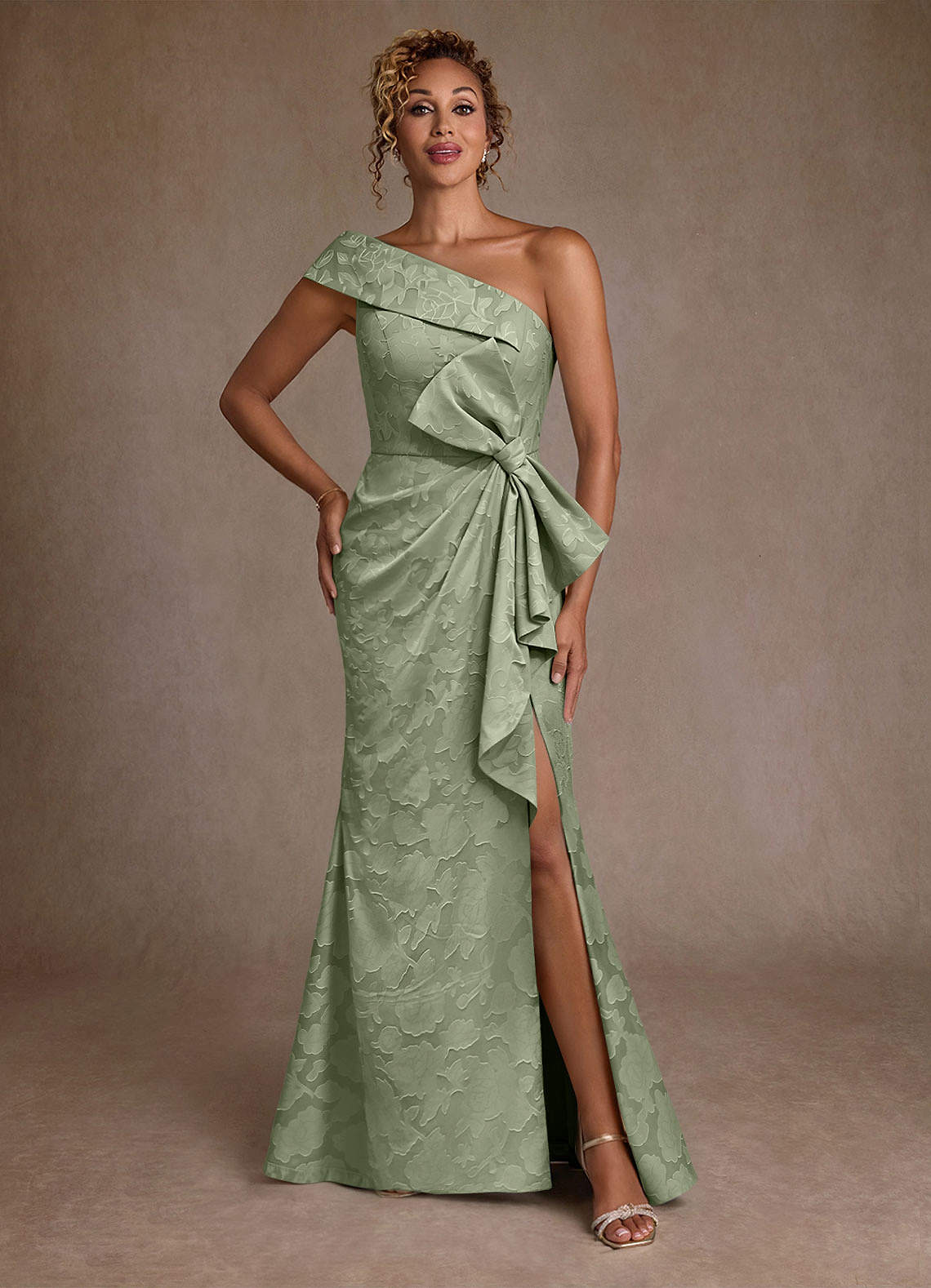 Azazie Hampton vestidos de madre de la novia Vestido de Agave de Devorado Floral de Corte Sirena con Hombro unilateral image1