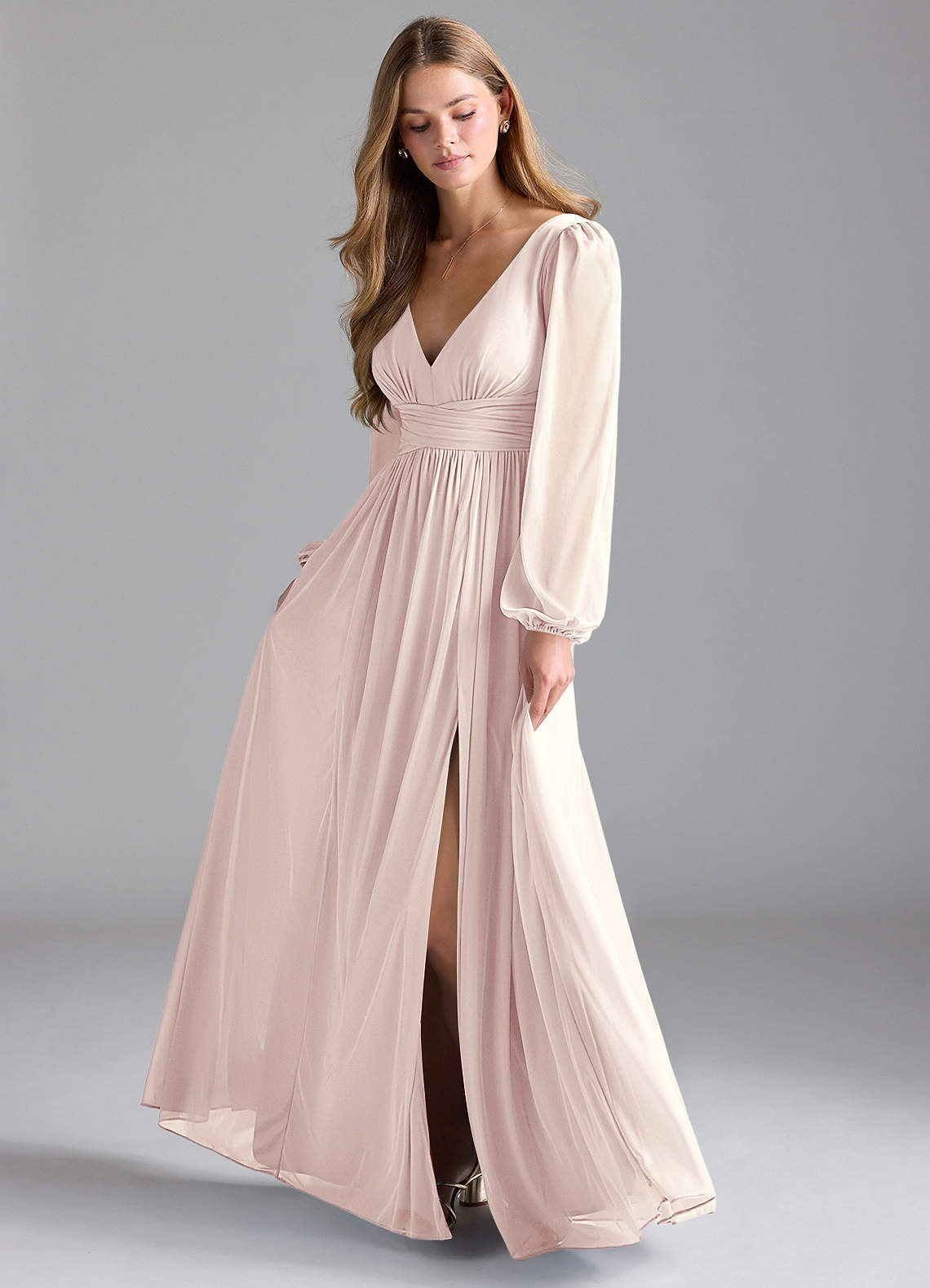 Azazie Norah Brautjungfernkleider A-Linie Gittergewebe Kleid Blassrosa image1