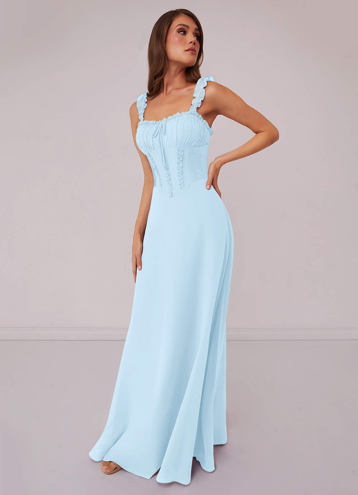 asymmetrical maxi dress with sleeves Sheer-Corset Short Blue Homecoming Dress with Ruffles– PromGirl