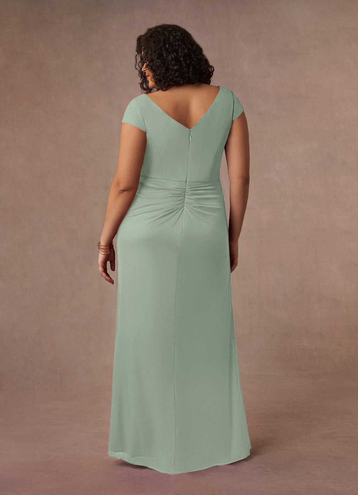 Azazie Roya Mother of the Bride Dresses Dusty Sage Mermaid V-Neck Pleated Mesh Dress image9