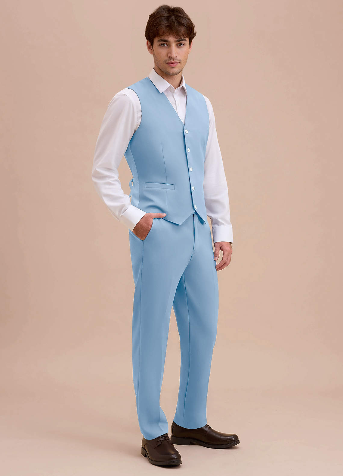 front Ethan Sky Blue Refined Weave Suit Vest