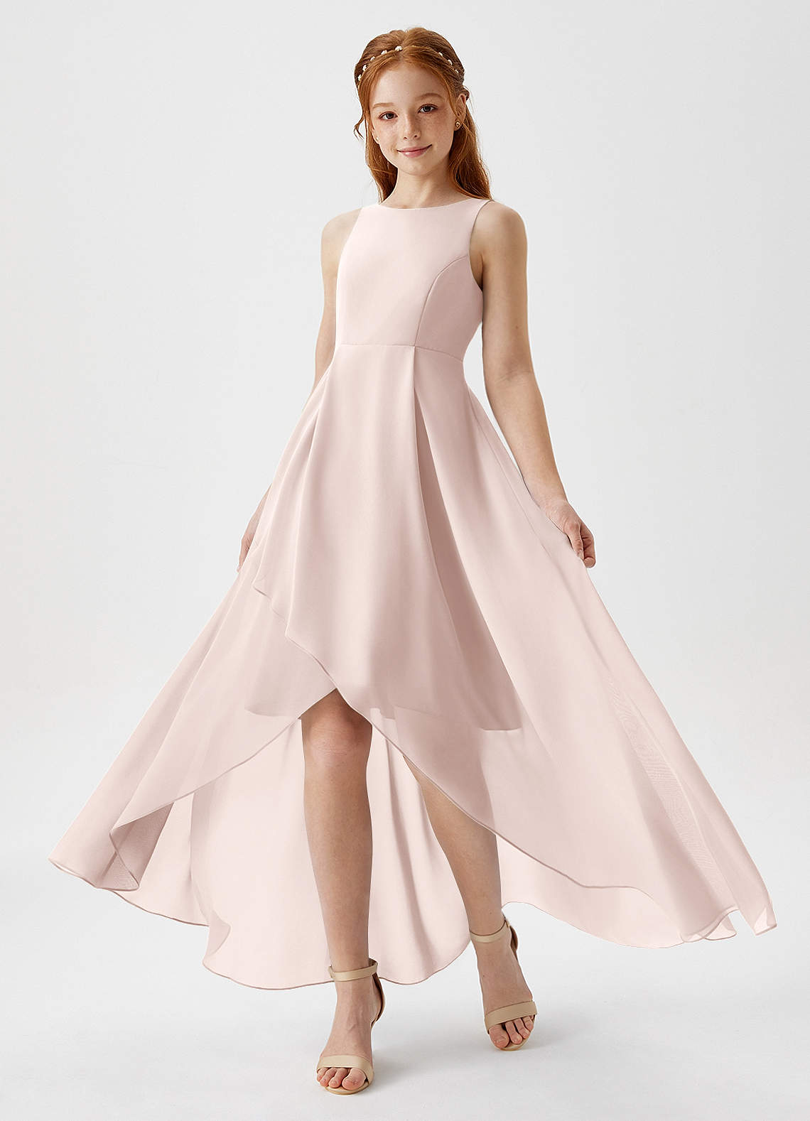 Azazie Lizette Junior Rose Petal A-Line Pleated Chiffon Dress image1