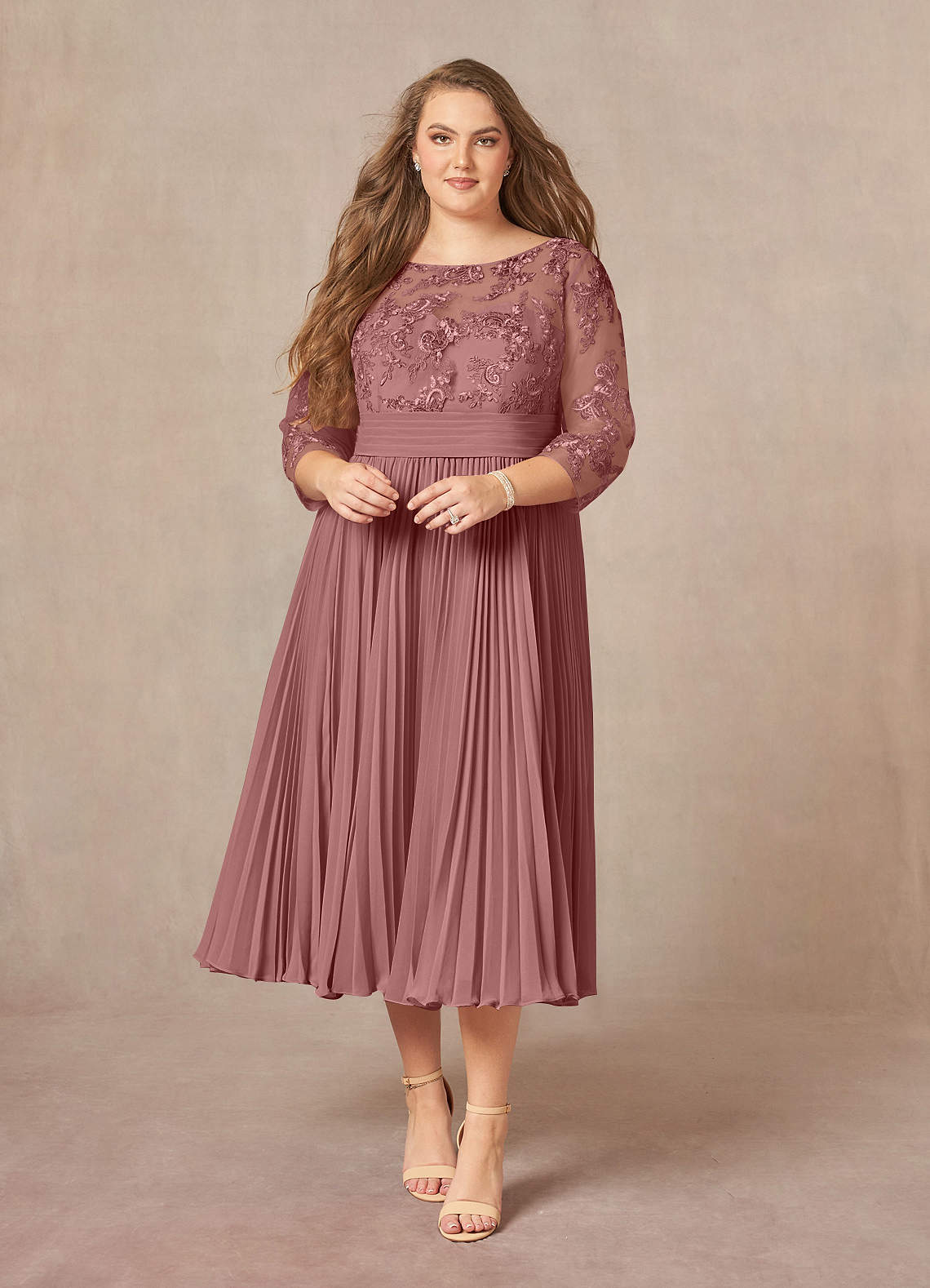 Azazie Tutu Mother of the Bride Dresses Desert Rose A-Line Boatneck Lace Chiffon Dress image1
