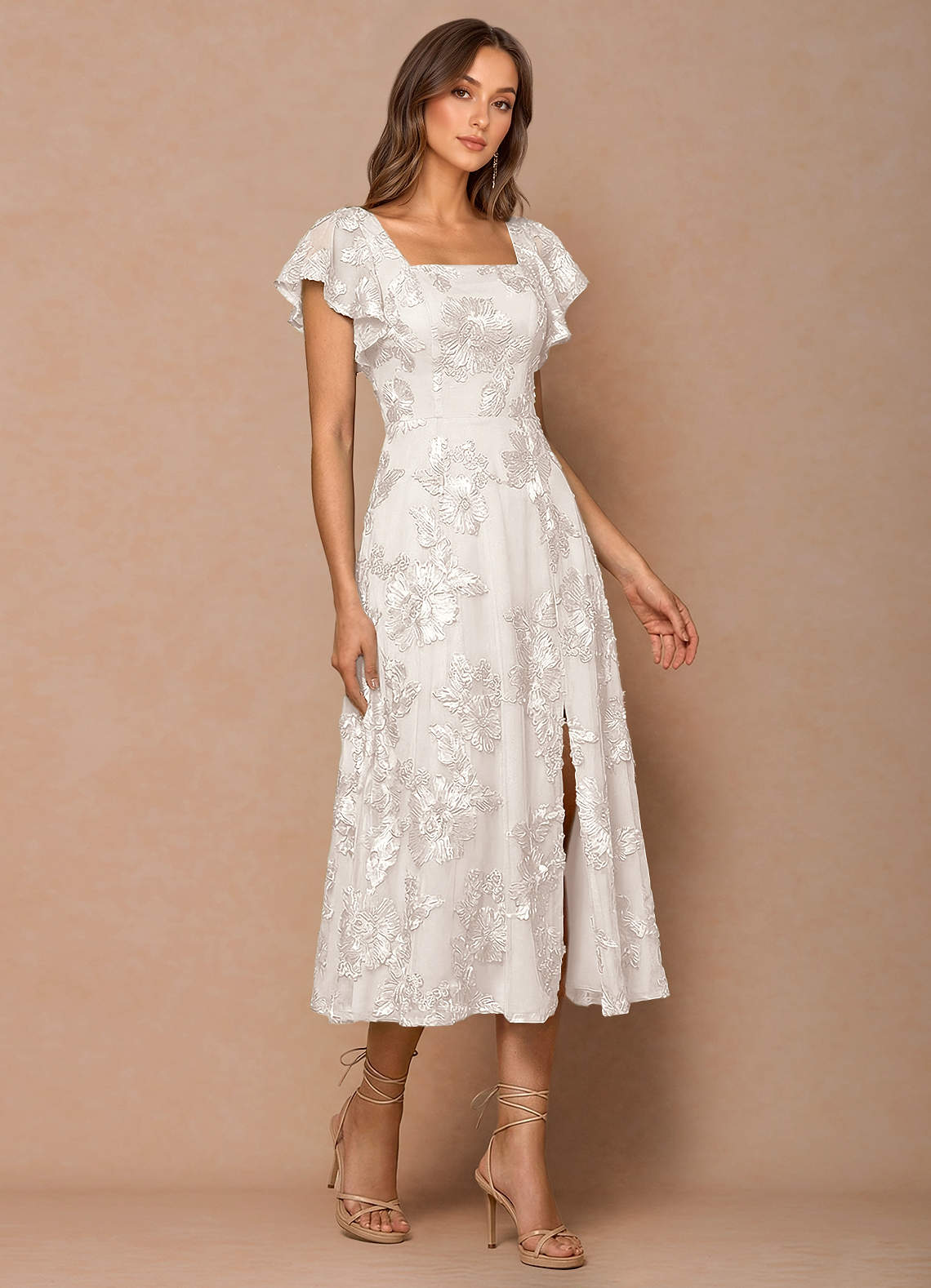 Talia Cloud White Midi Dress | Azazie