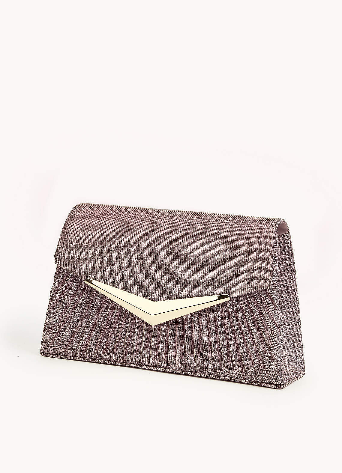 front Shimmer and Metal Pleated Clutch