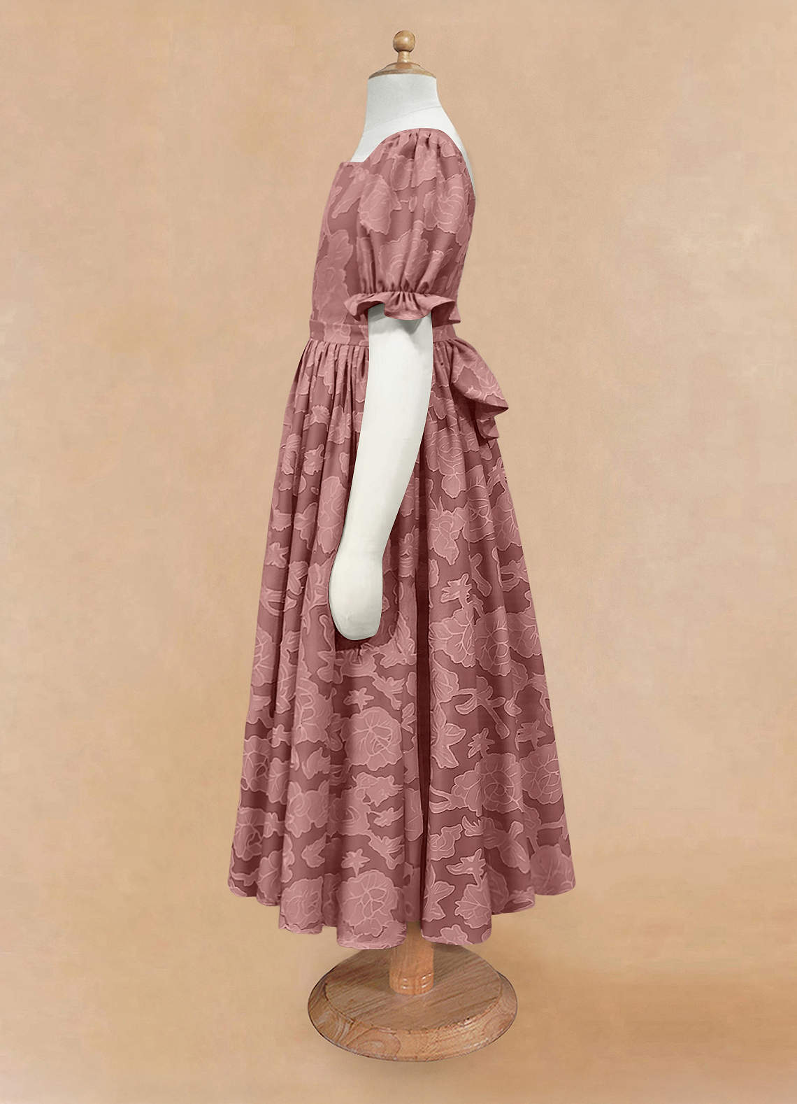 Azazie Joss Flower Girl Dresses Dusty Rose A-Line with Sleeves Floral Burnout Dress image5