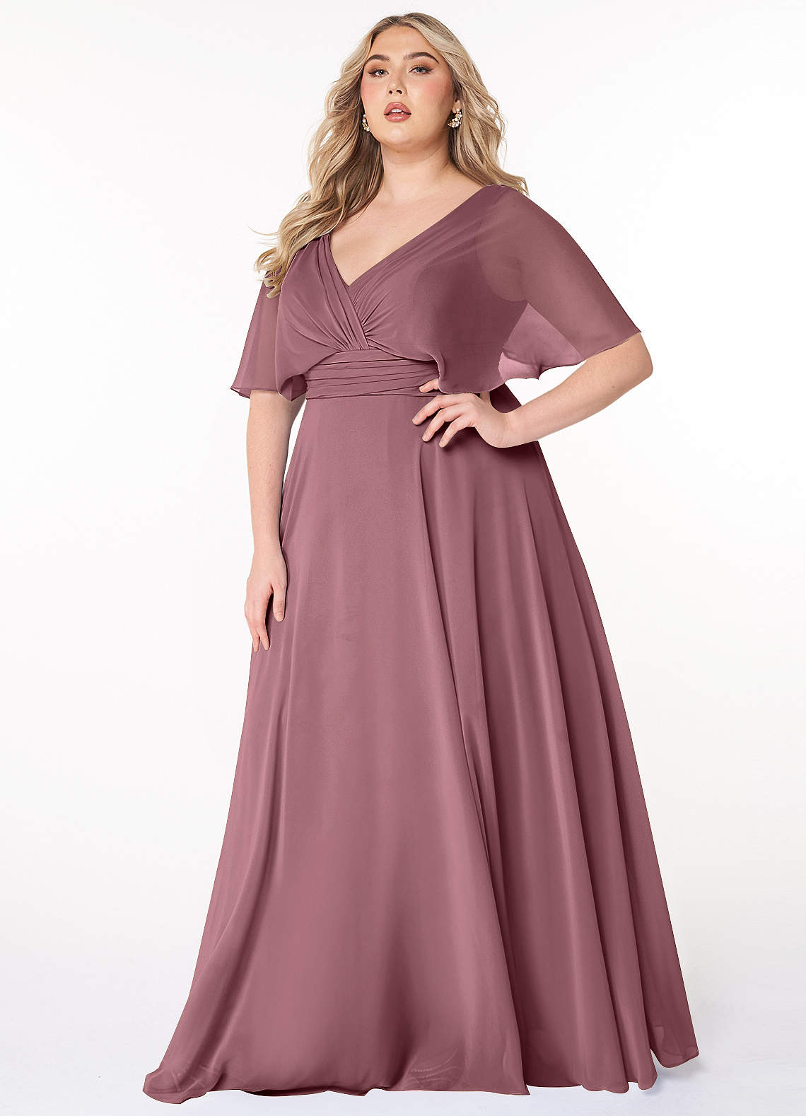 Azazie Pamela Bridesmaid Dresses Amethyst A-Line V-Neck Pleated Chiffon Dress image1