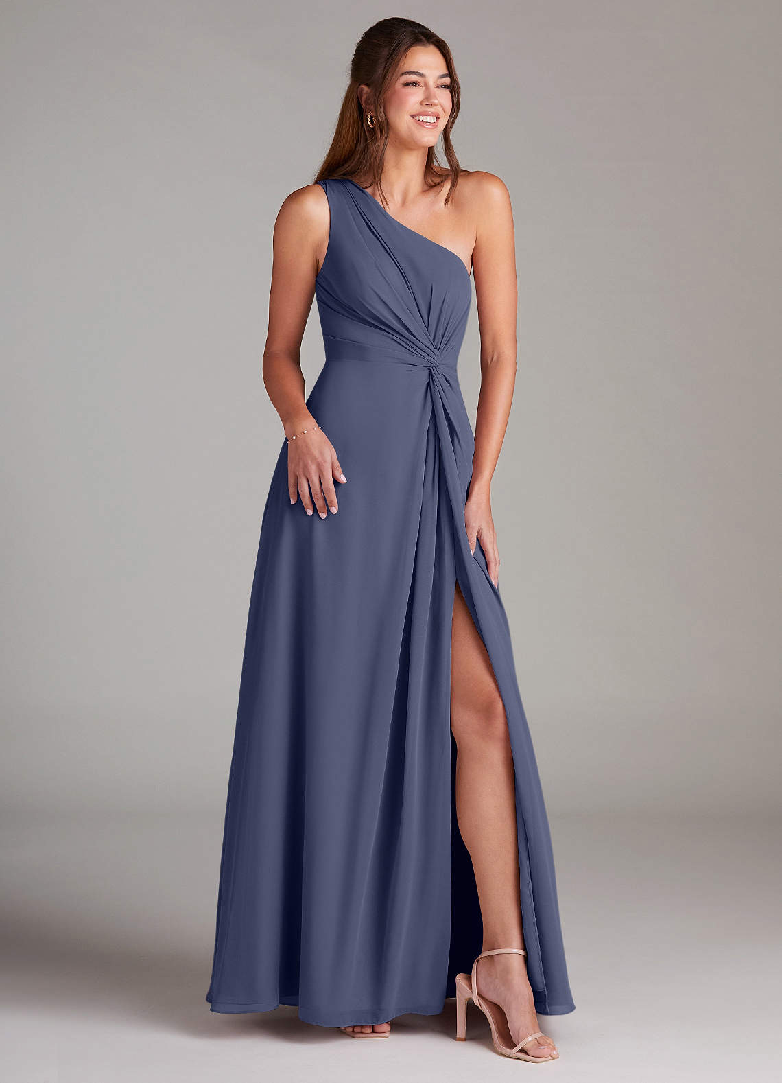 Azazie Brooke Bridesmaid Dresses Stormy A-Line One Shoulder Chiffon Dress image3