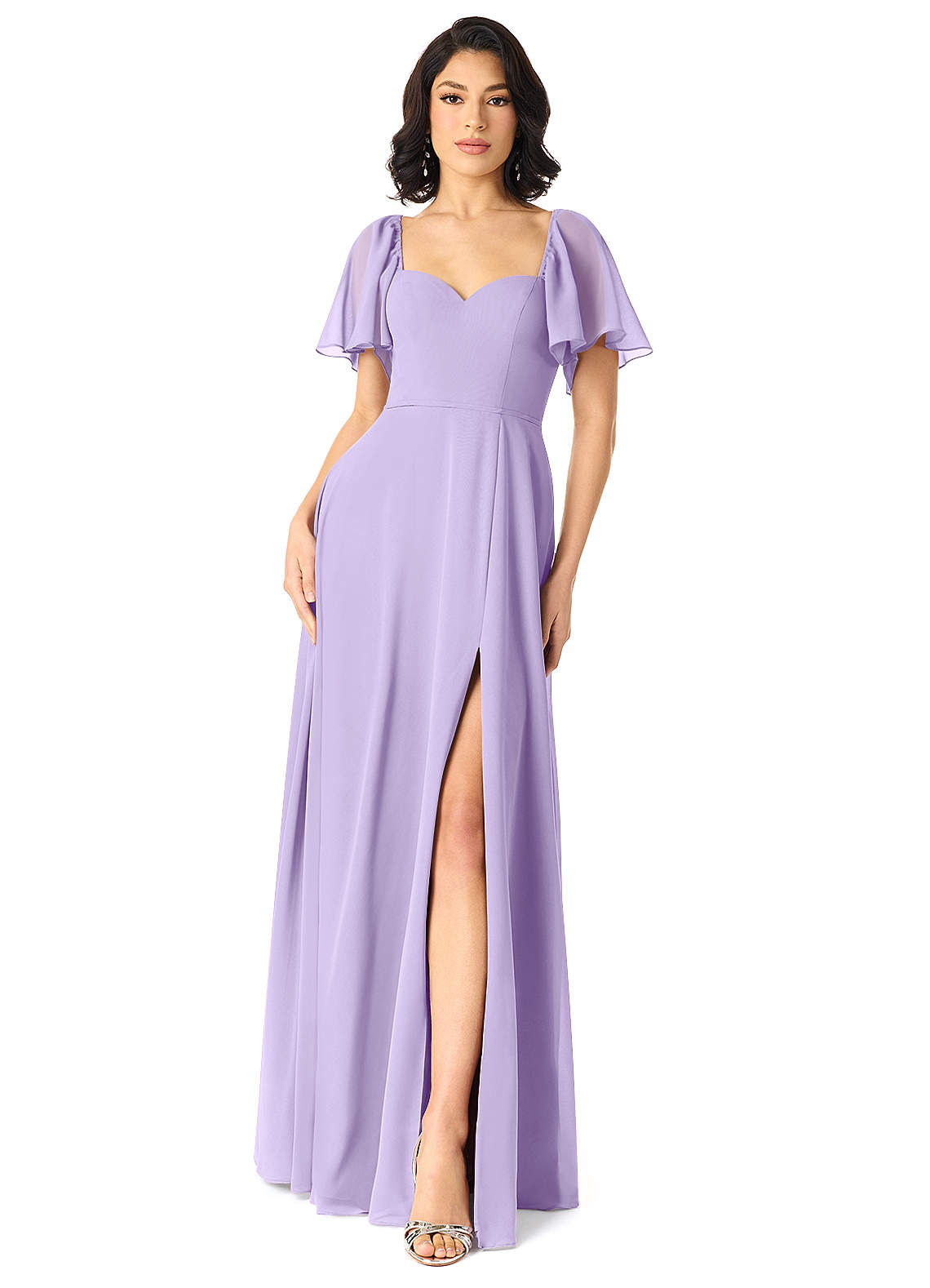 Azazie Chloe Bridesmaid Dresses Lilac A-Line Sweetheart Neckline Chiffon Dress image1