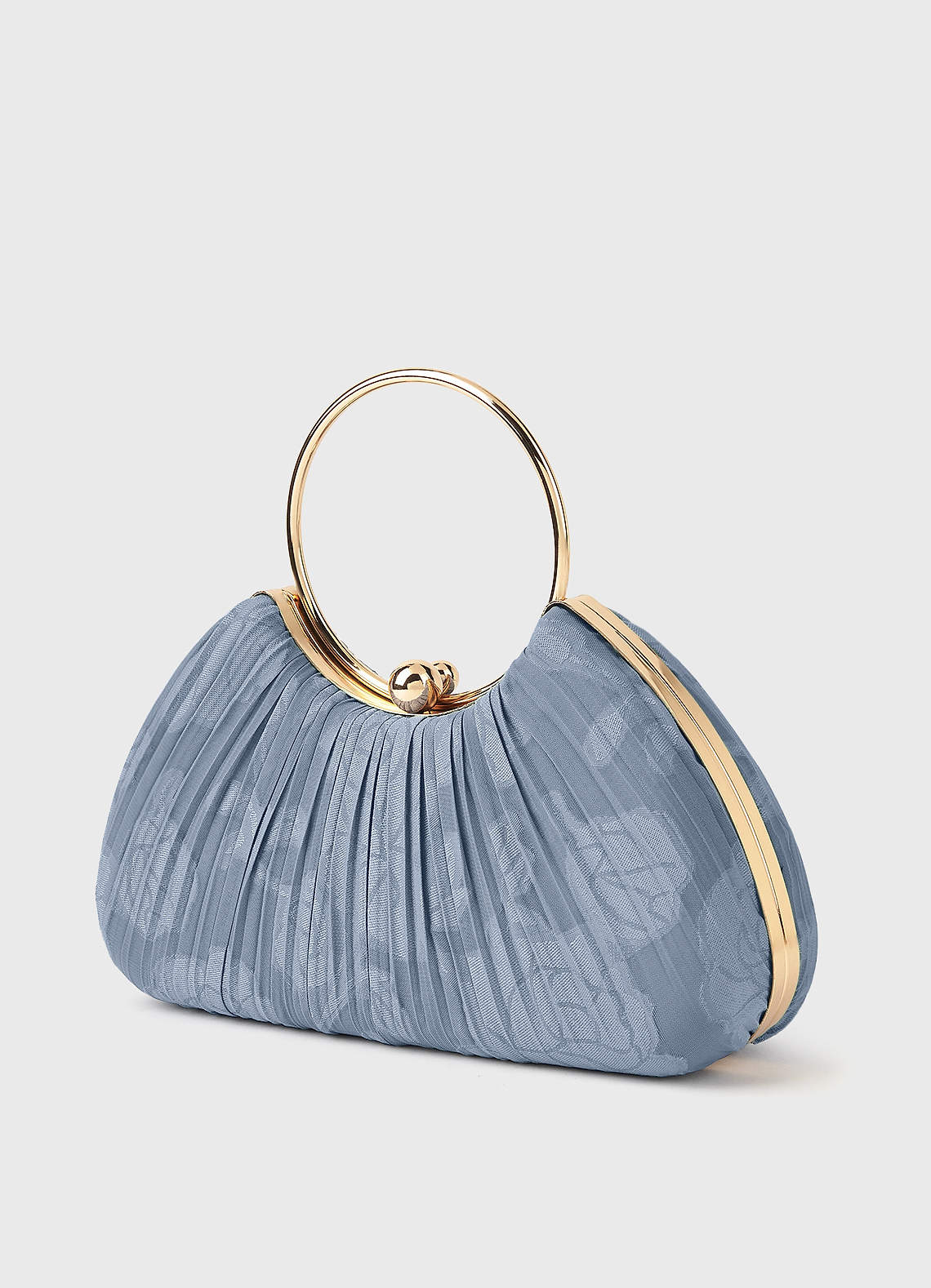 front Matching Color Floral Burnout Pleated Handbag