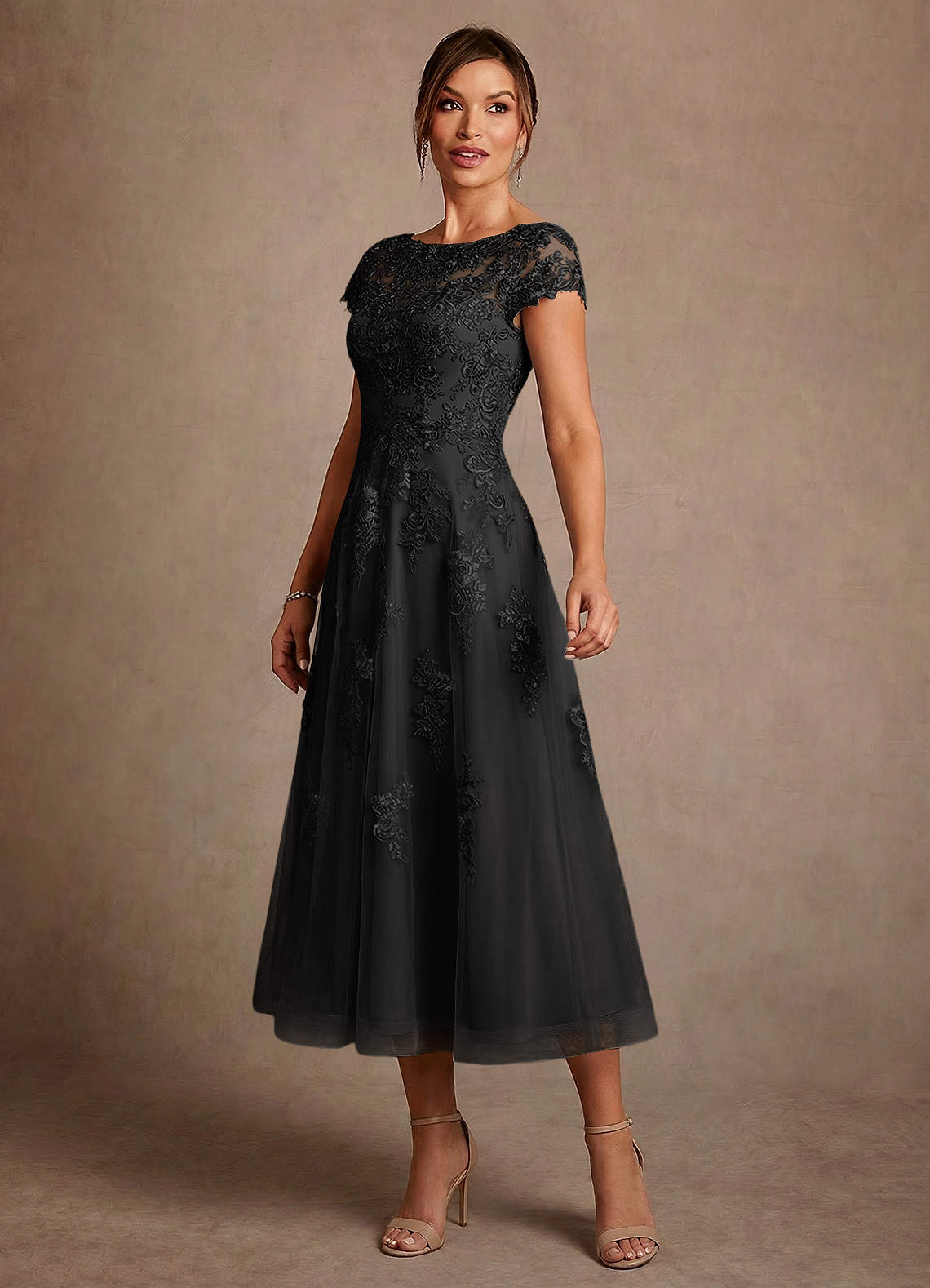 Azazie Jolanda Vestidos para mãe da noiva Vestido Preto de Renda de Linha A image3