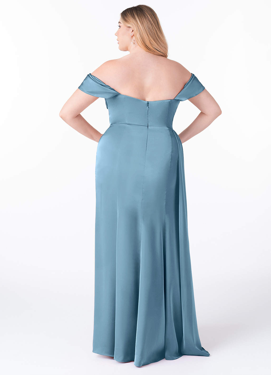 Azazie Amyra Vestidos de damas de honor Vestido de Azul Acero de Satén Elástico de Corte Recto Convertible con Vestidos sin tirantes image10