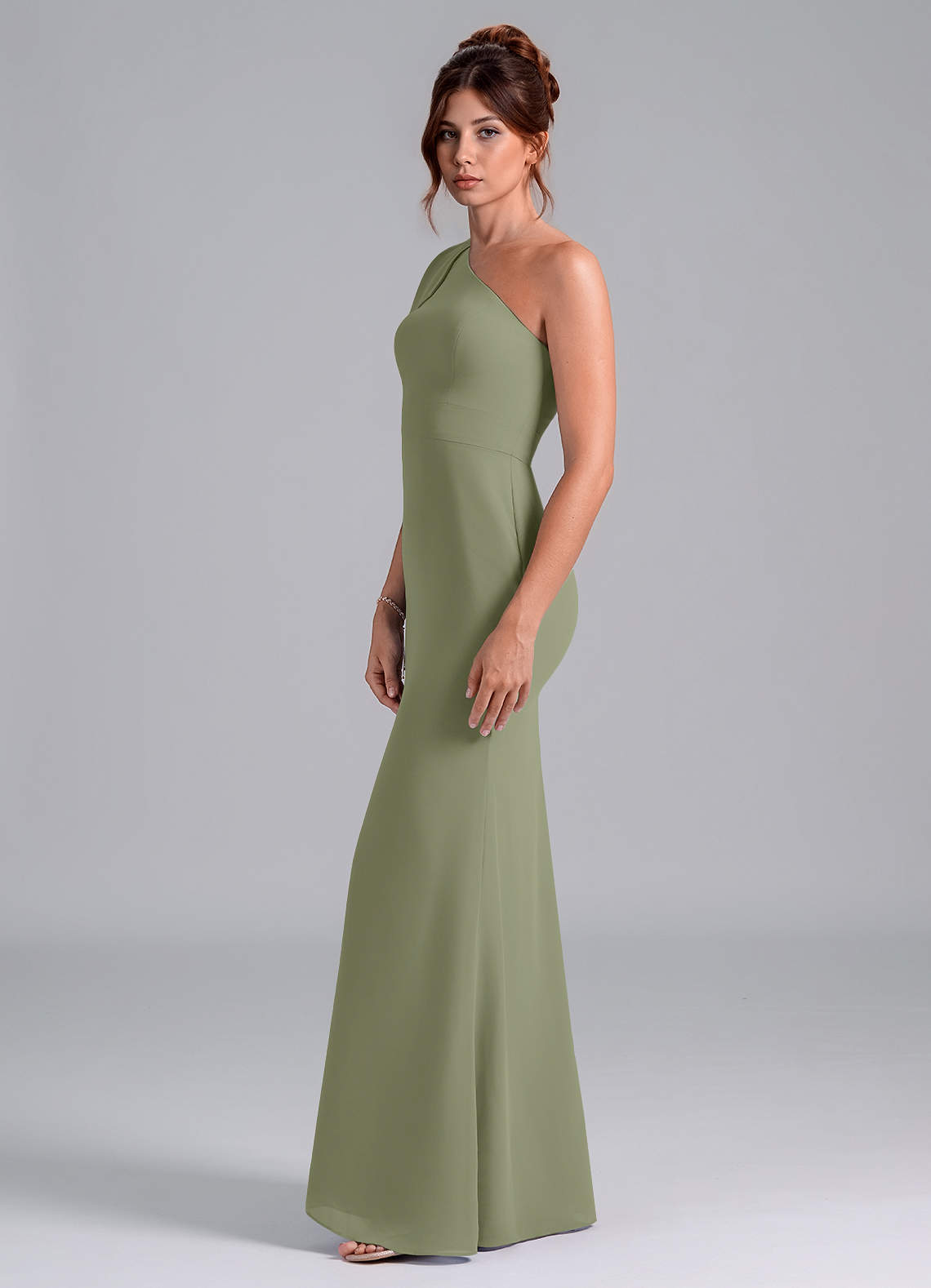 Azazie Rinna Bridesmaid Dresses Pistachio Mermaid One Shoulder Chiffon Dress image3
