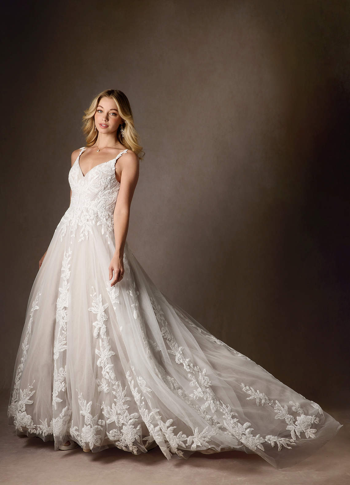 Azazie Delaina Diamond White Cocoa A-Line V-Neck Sequins Tulle