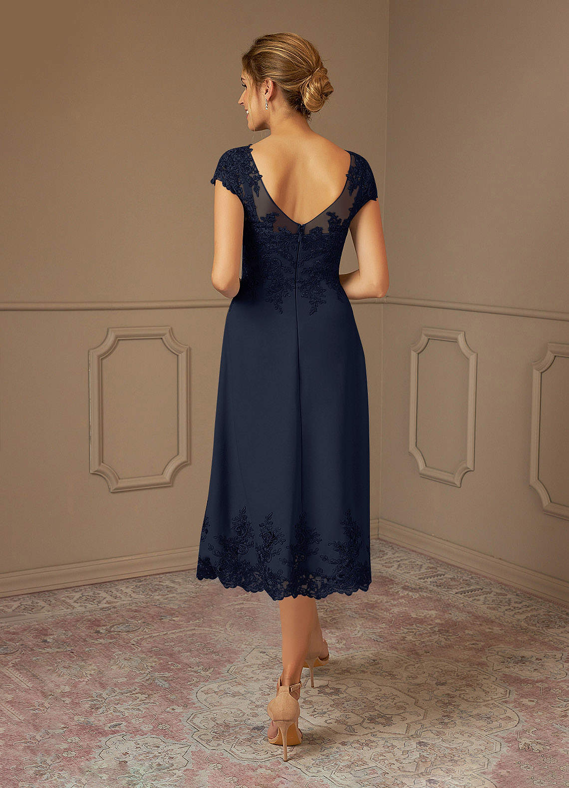 Azazie Terrano Mother of the Bride Dresses Dark Navy A-Line Scoop Lace Dress image2