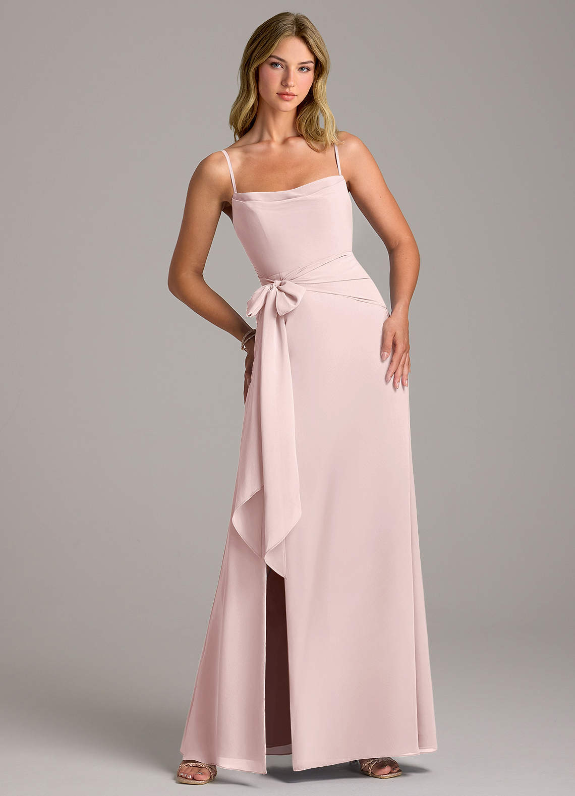 Azazie Tahlia Abiti da Damigella Abito A-Line in Chiffon Con Cintura Rosa Rossore image1