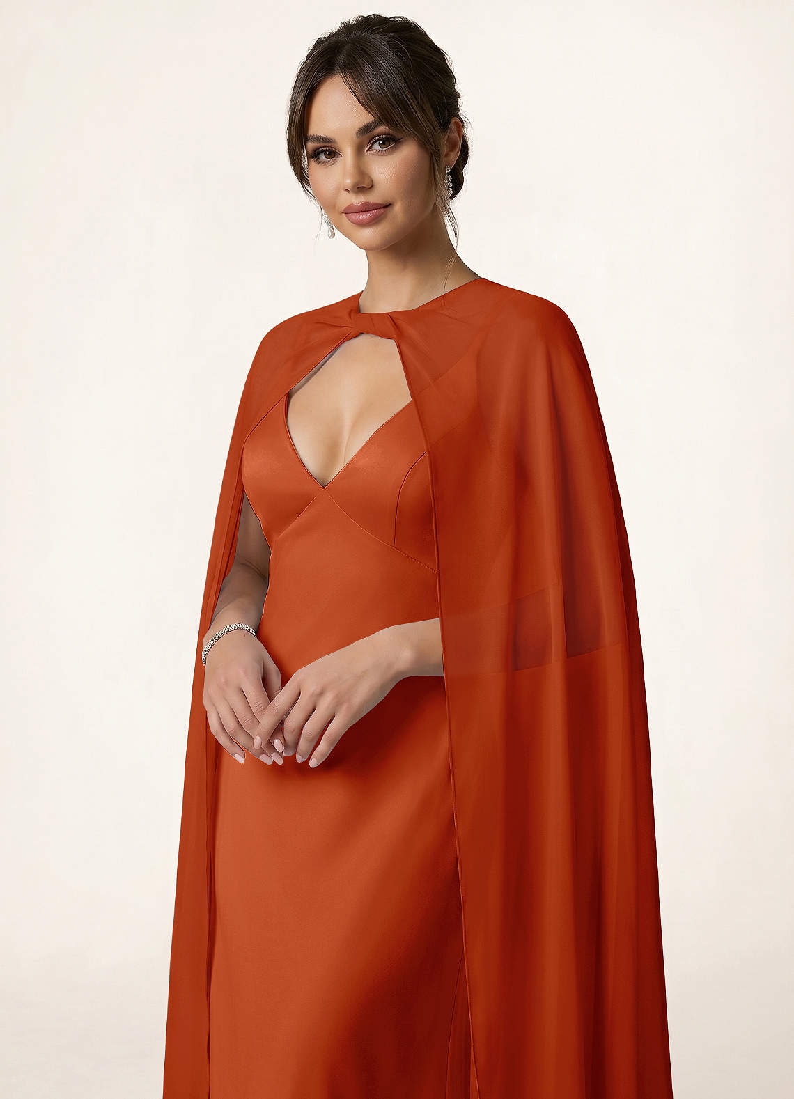 front Azazie Knot-Front Chiffon Long Cape