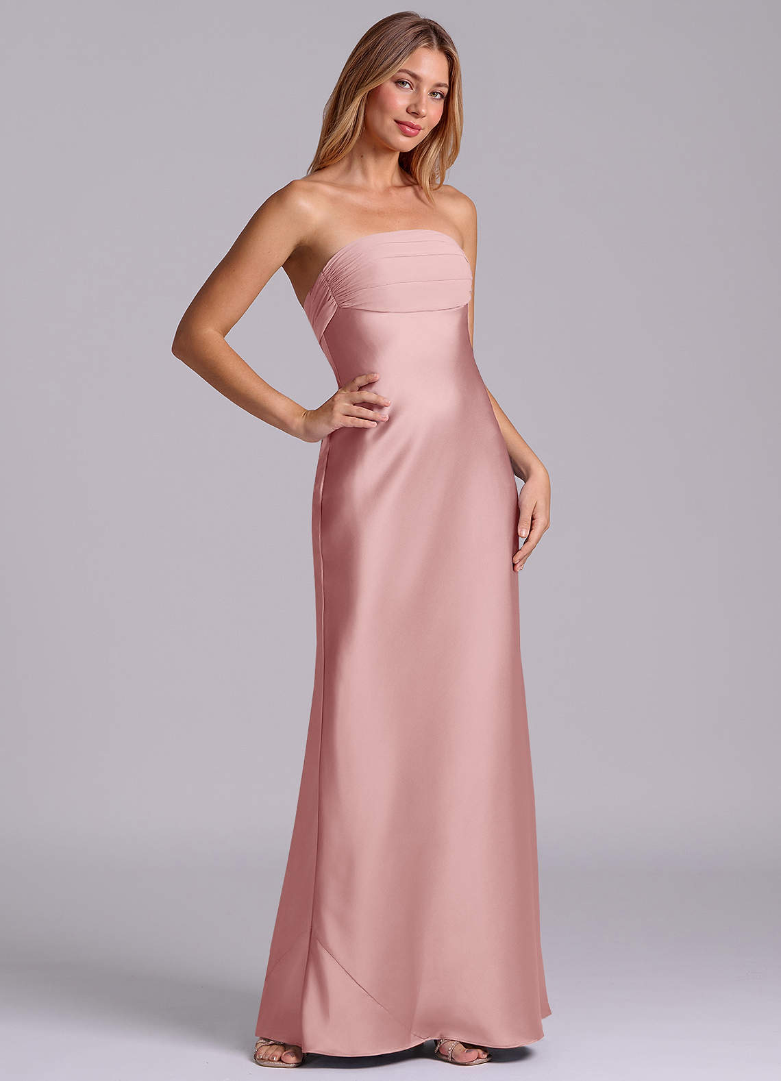 Azazie Ailanie Brudtärnklänningar Klä av Tubklänning i Stretch Satin Axelbandslös Dammig Ros image4