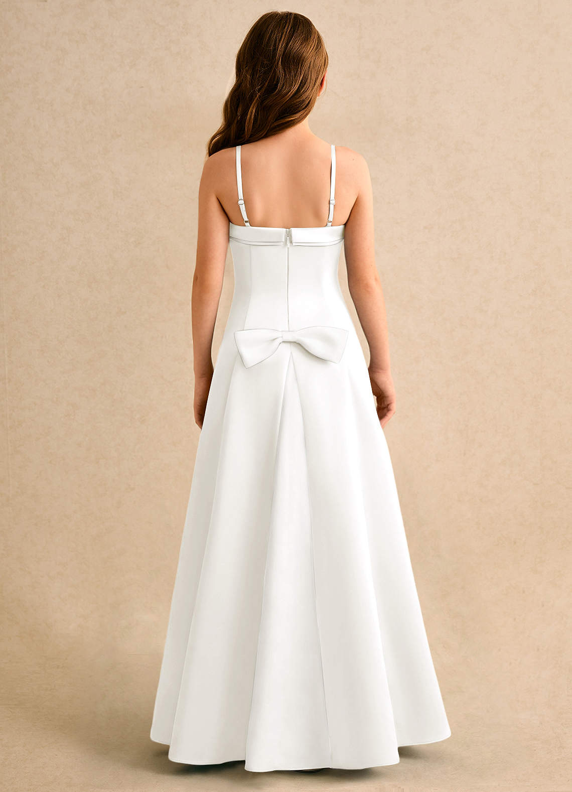 Azazie Izel Girls Formal Blomsterpigekjoler A-Line Plisseret Mat satin Gulv-længde Kjole image6