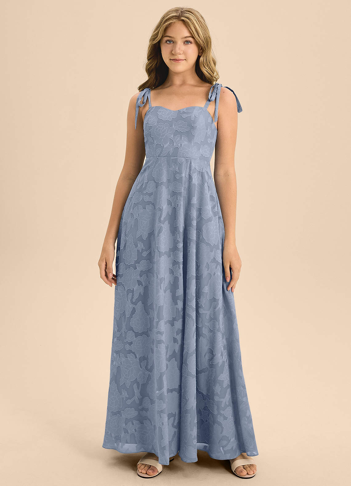 Azazie Rosey Junior Jurk van Bloemen Burn-out met A-Lijn Sweetheart Halslijn Stoffig Blauw image2