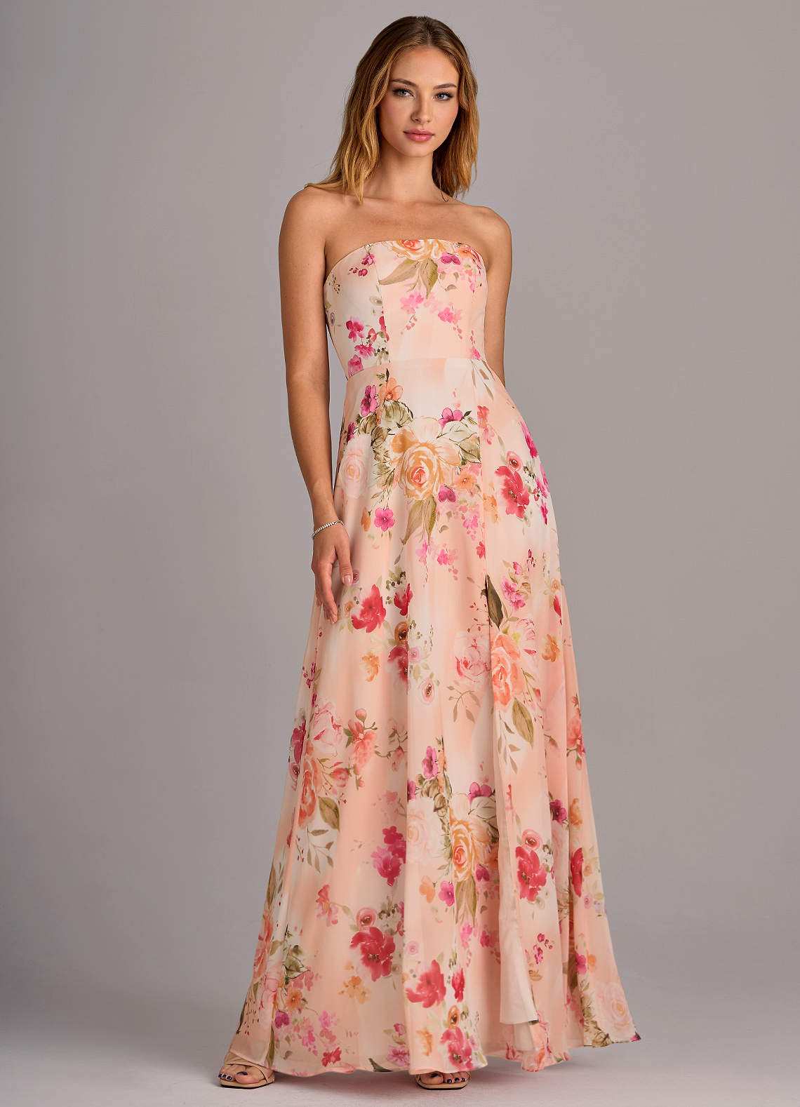 Azazie Wren Abiti da Damigella Abito Convertibile A-Line in Chiffon Spacco Laterale Abstract Bouquet Floral image3