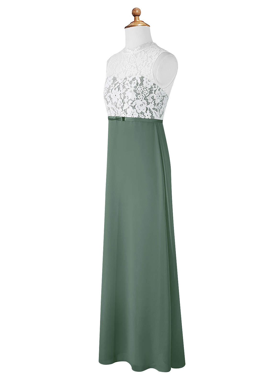 Azazie Rana Junior Robe Trapèze en Mousseline de soie Dentelle Eucalyptus image6