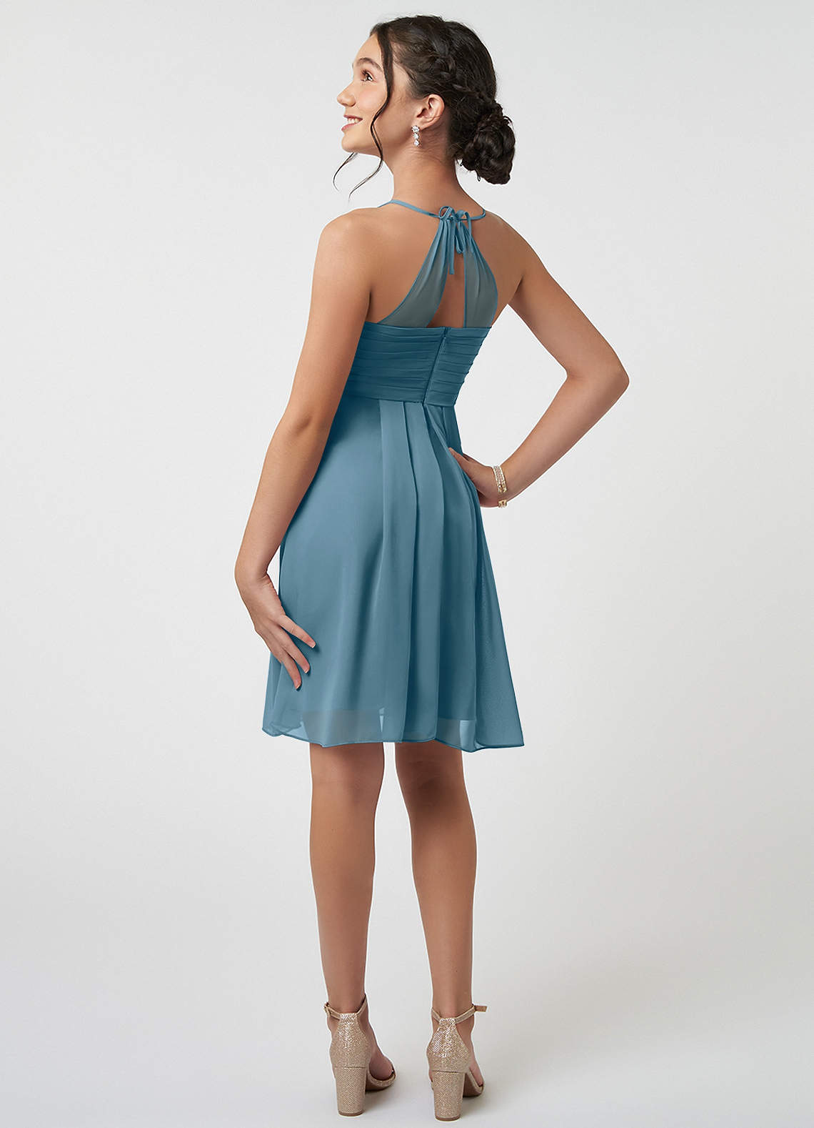 Azazie Ginny Junior Bermuda A-Line Pleated Chiffon Dress image3