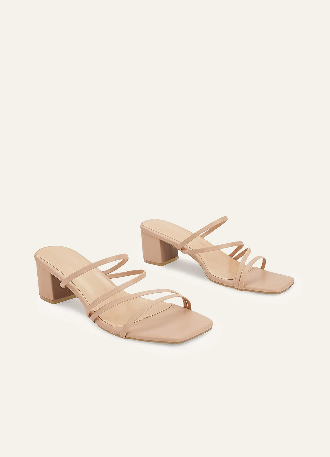 front Nude Strap Low Heel Sandals