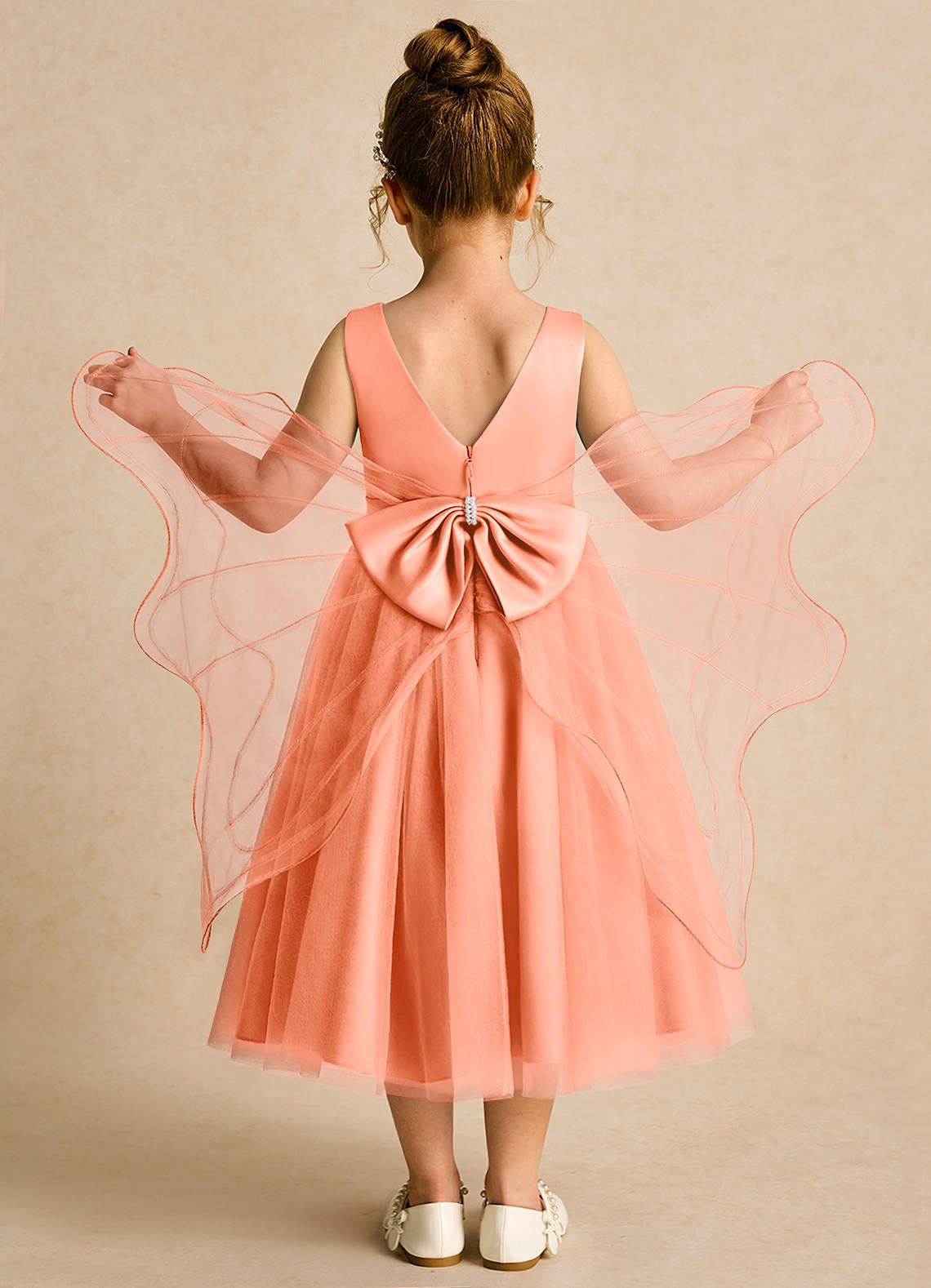 Azazie Pear vestidos de niña de las flores Vestido de Atardecer de Tul de Princesa con Lazo image1