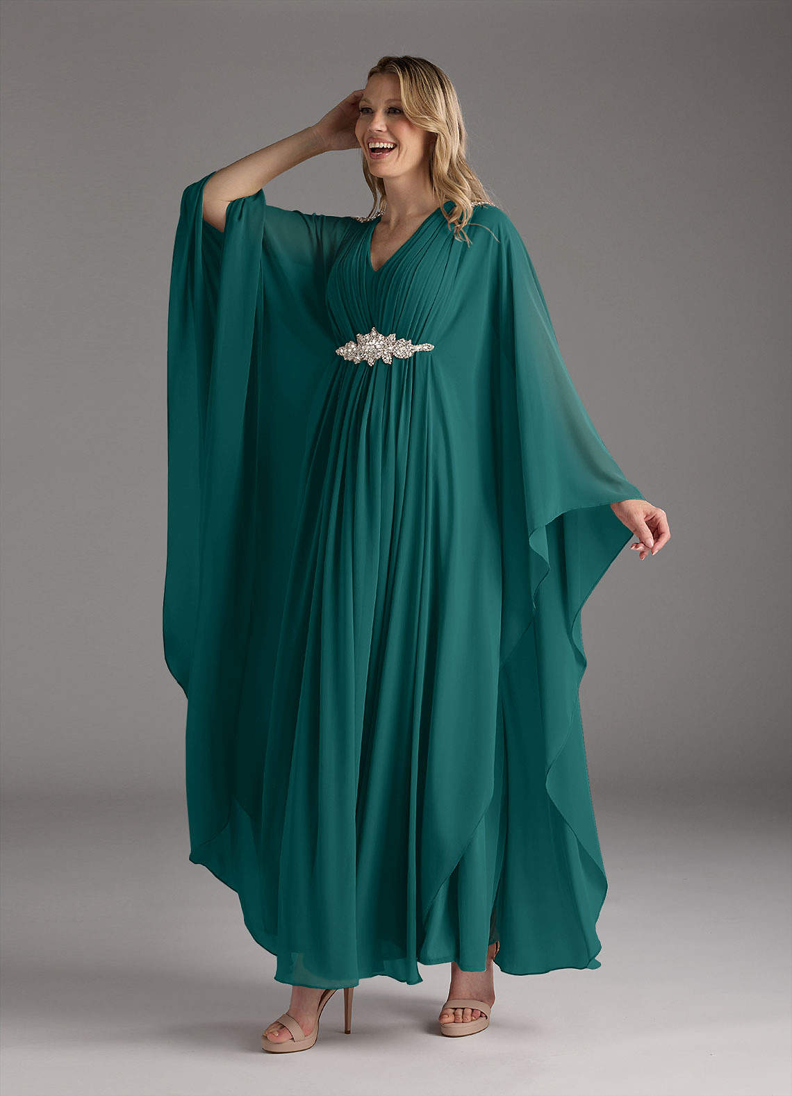 Azazie Drew Mother of the Bride Dresses Peacock A-Line Pleated Chiffon Dress image1