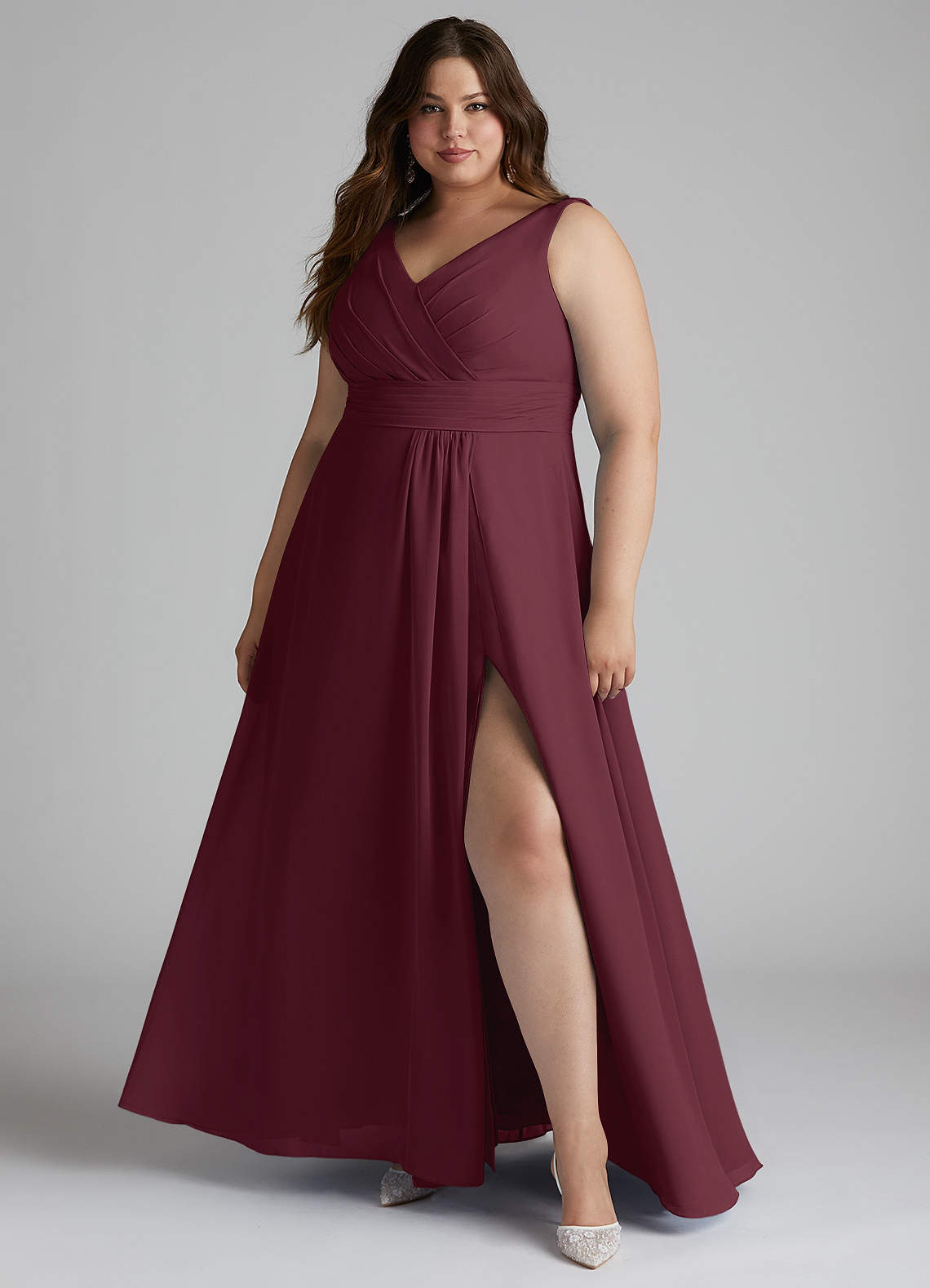 Azazie Karina Bridesmaid Dresses Cabernet A-Line Pleated Chiffon Dress image1