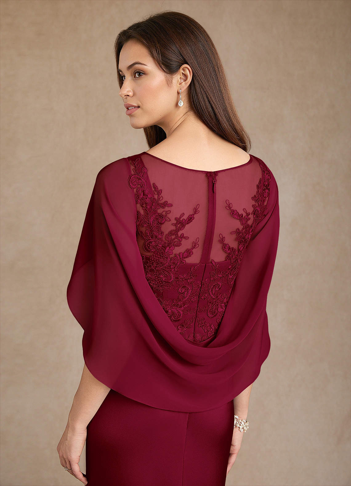 Azazie Hera Mother of the Bride Dresses Burgundy A-Line Lace Stretch Satin Dress image5