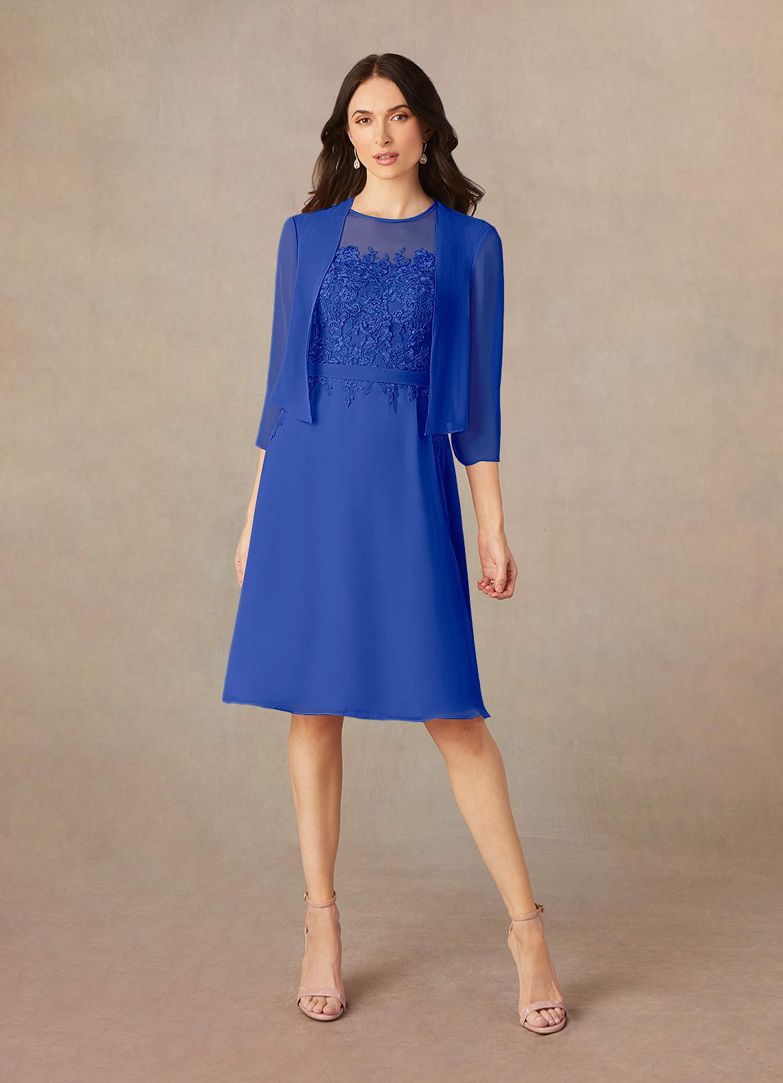 Azazie Klaus Kleider für die Brautmutter A-Linie Pailletten Schaufel Chiffon Kleid Königsblau image1